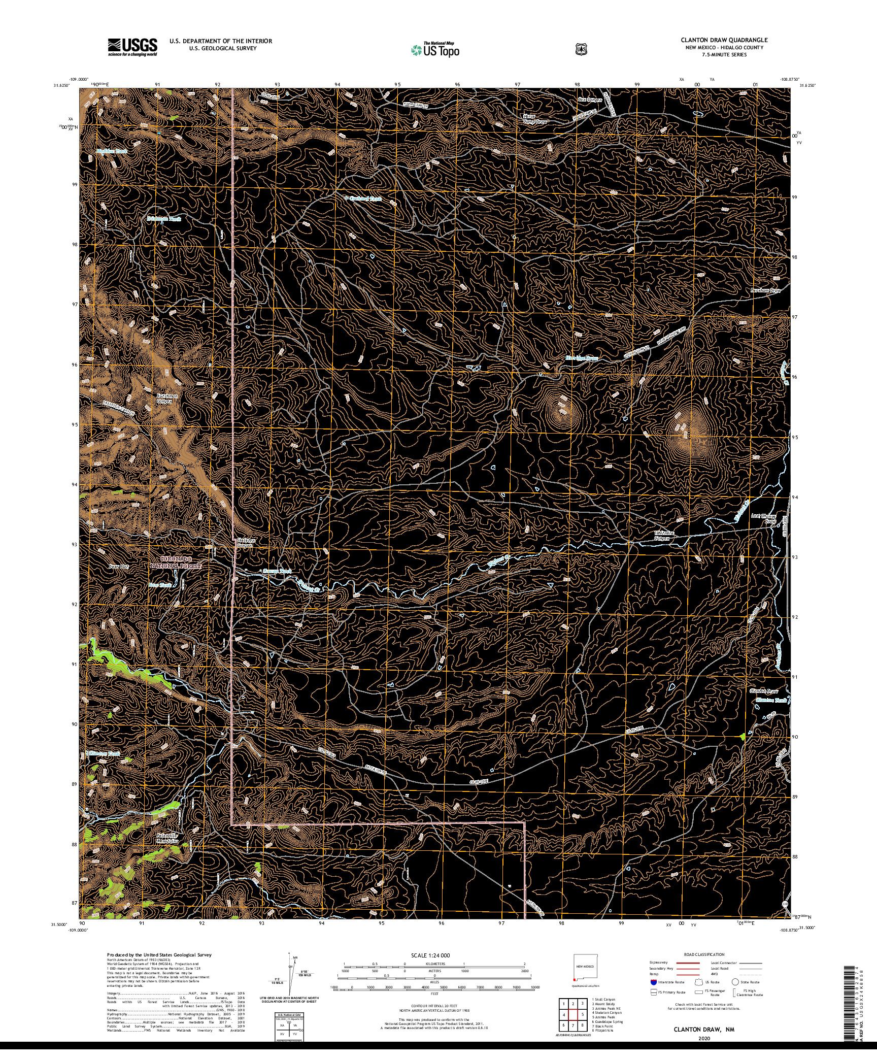 USGS US TOPO 7.5-MINUTE MAP FOR CLANTON DRAW, NM 2020
