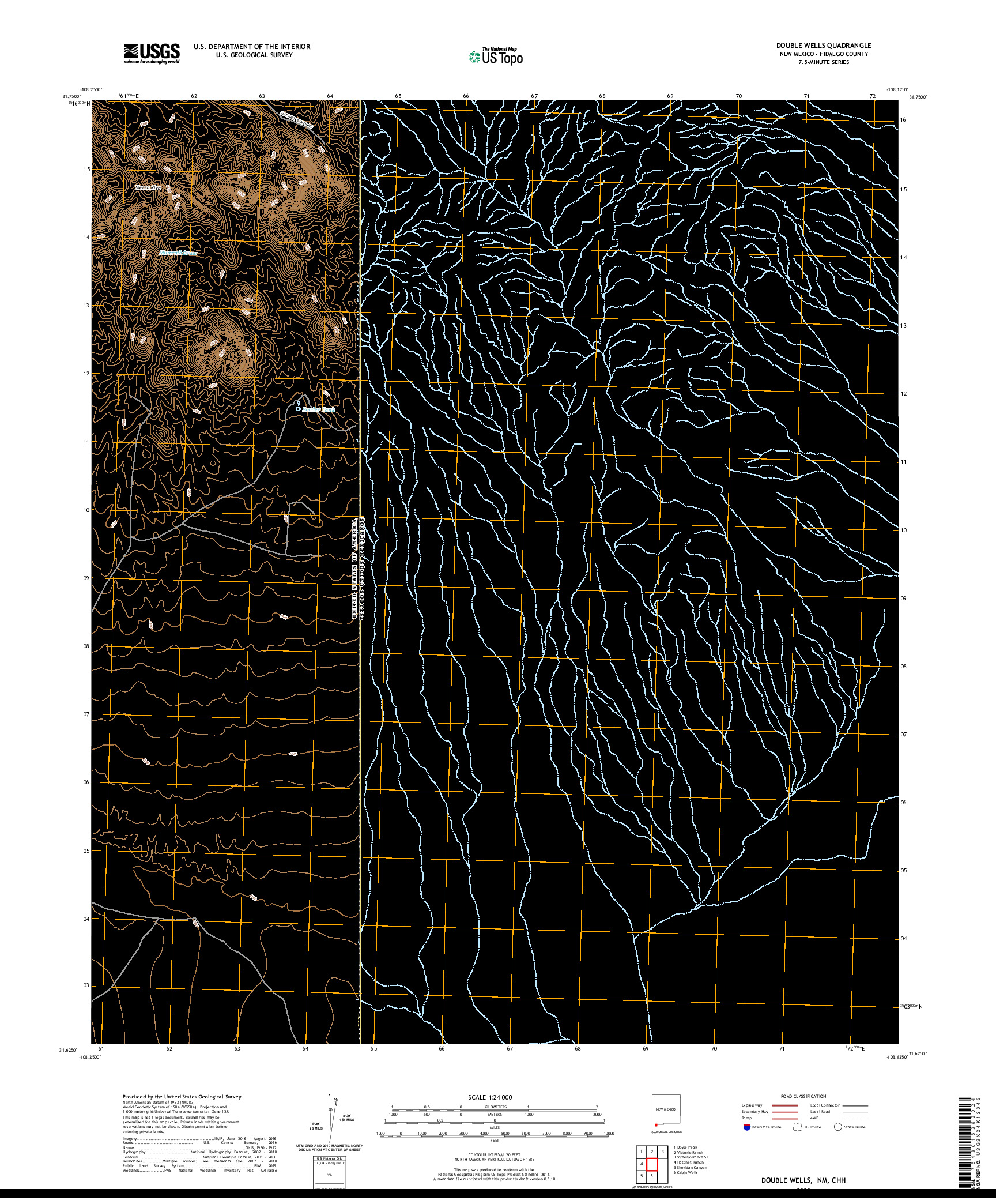 USGS US TOPO 7.5-MINUTE MAP FOR DOUBLE WELLS, NM,CHH 2020