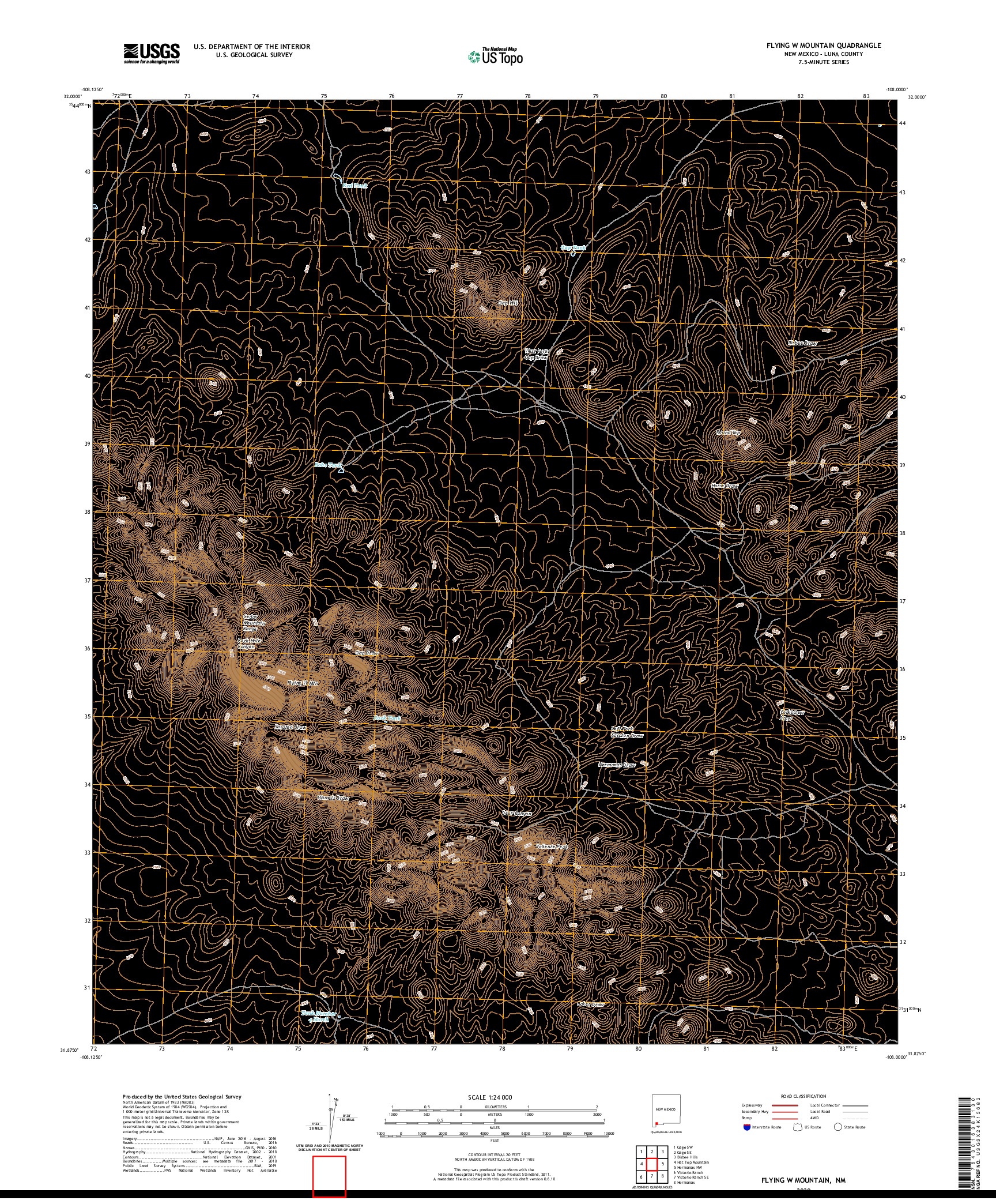 USGS US TOPO 7.5-MINUTE MAP FOR FLYING W MOUNTAIN, NM 2020