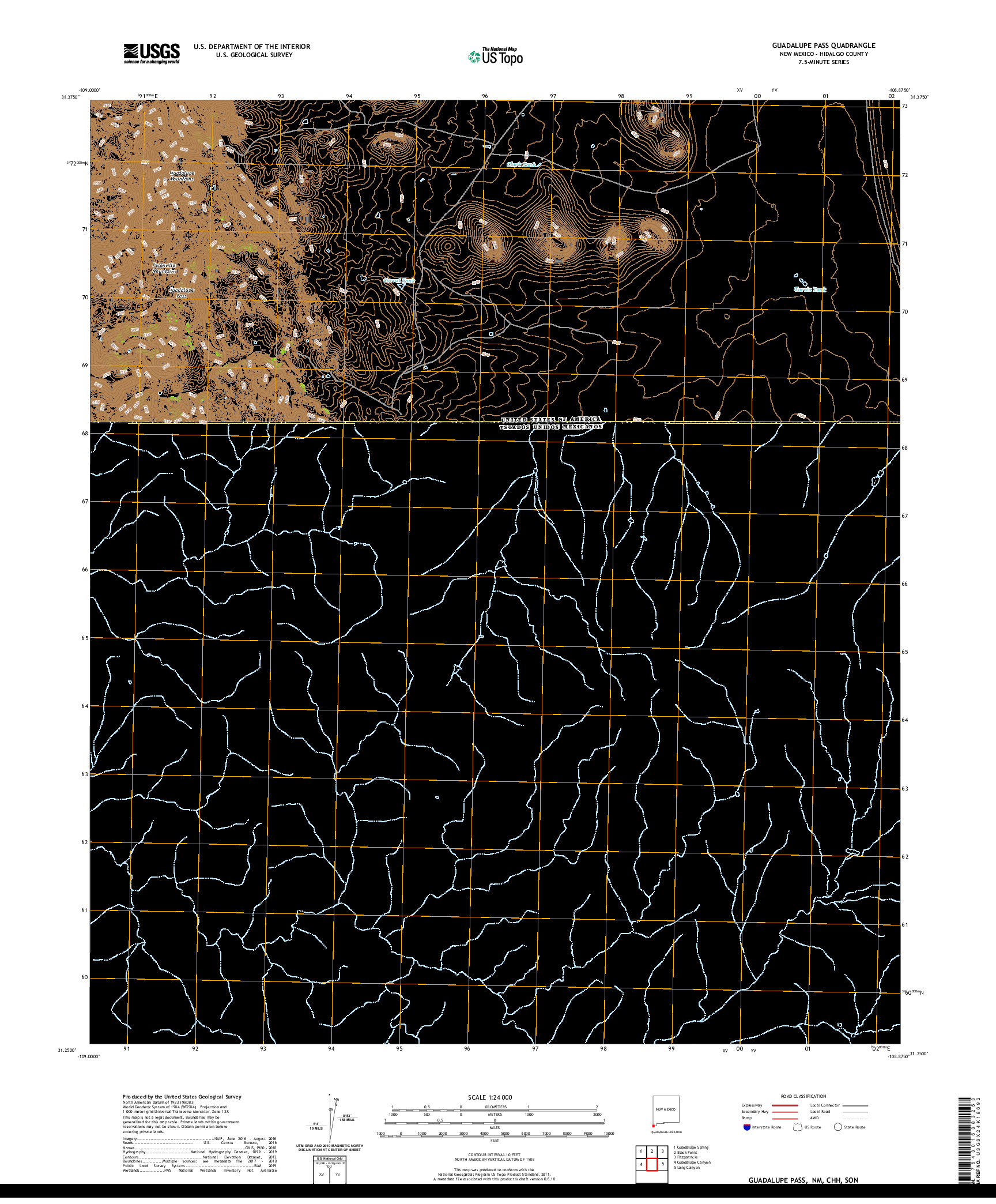 USGS US TOPO 7.5-MINUTE MAP FOR GUADALUPE PASS, NM,CHH,SON 2020