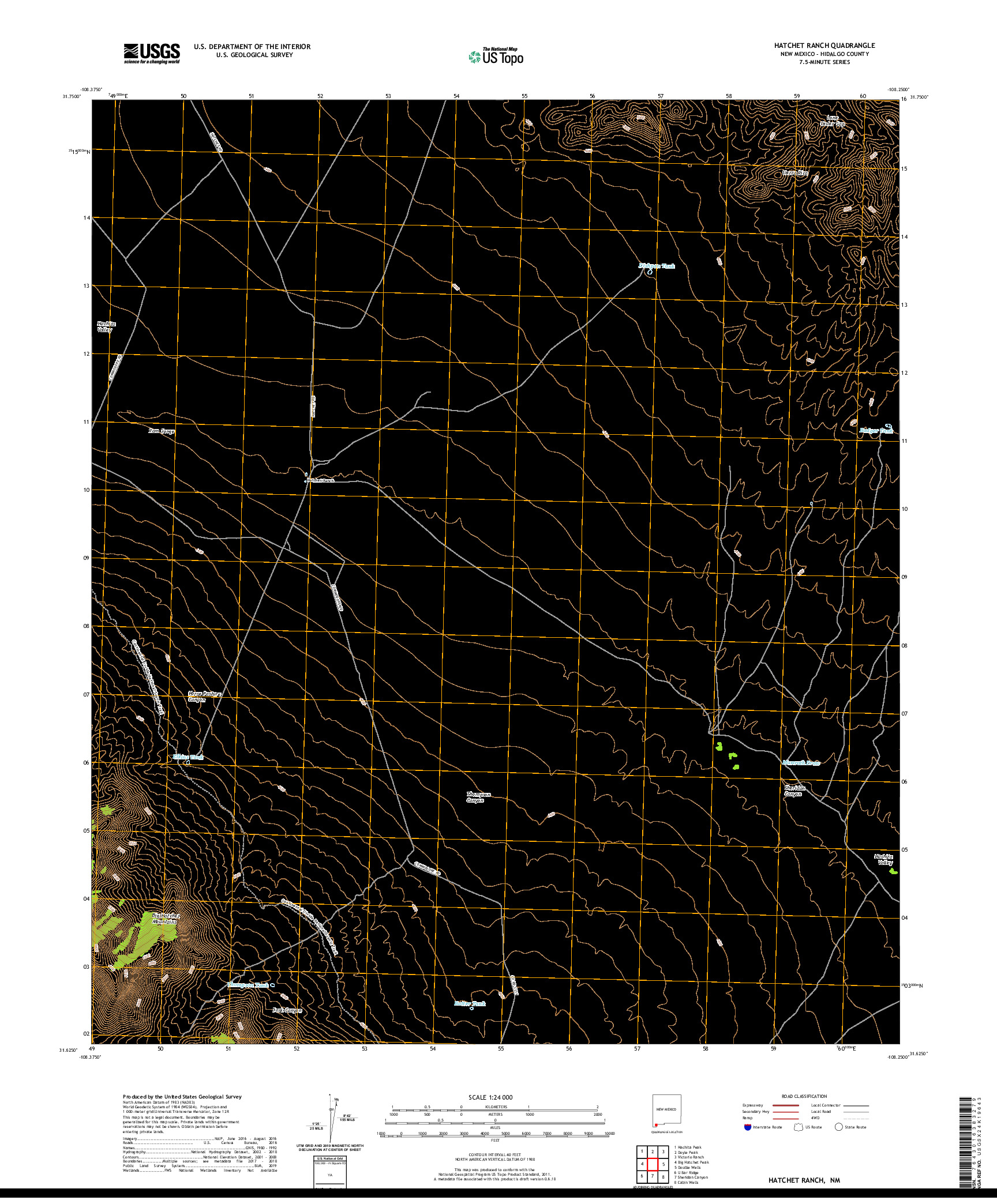 USGS US TOPO 7.5-MINUTE MAP FOR HATCHET RANCH, NM 2020