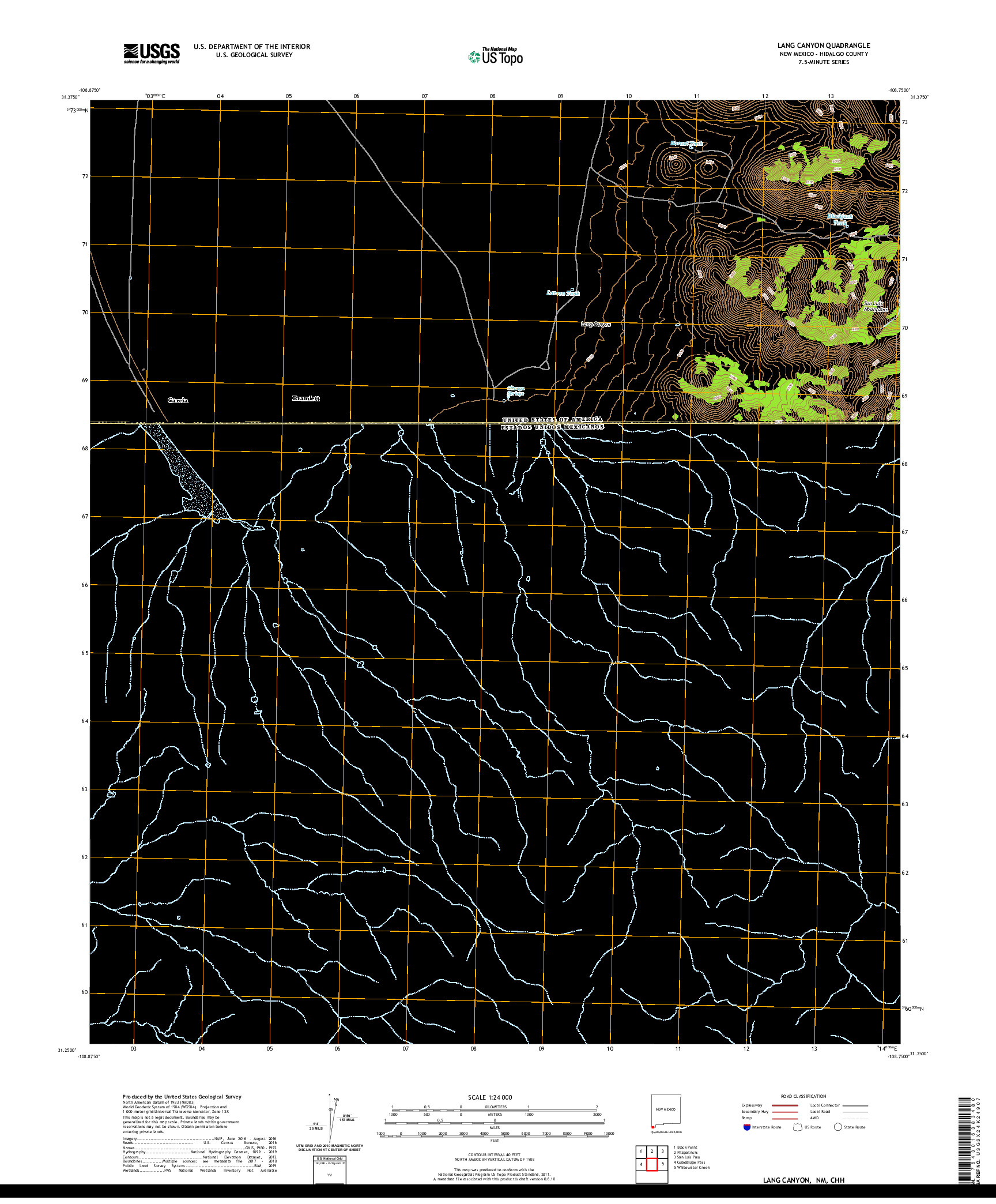 USGS US TOPO 7.5-MINUTE MAP FOR LANG CANYON, NM,CHH 2020