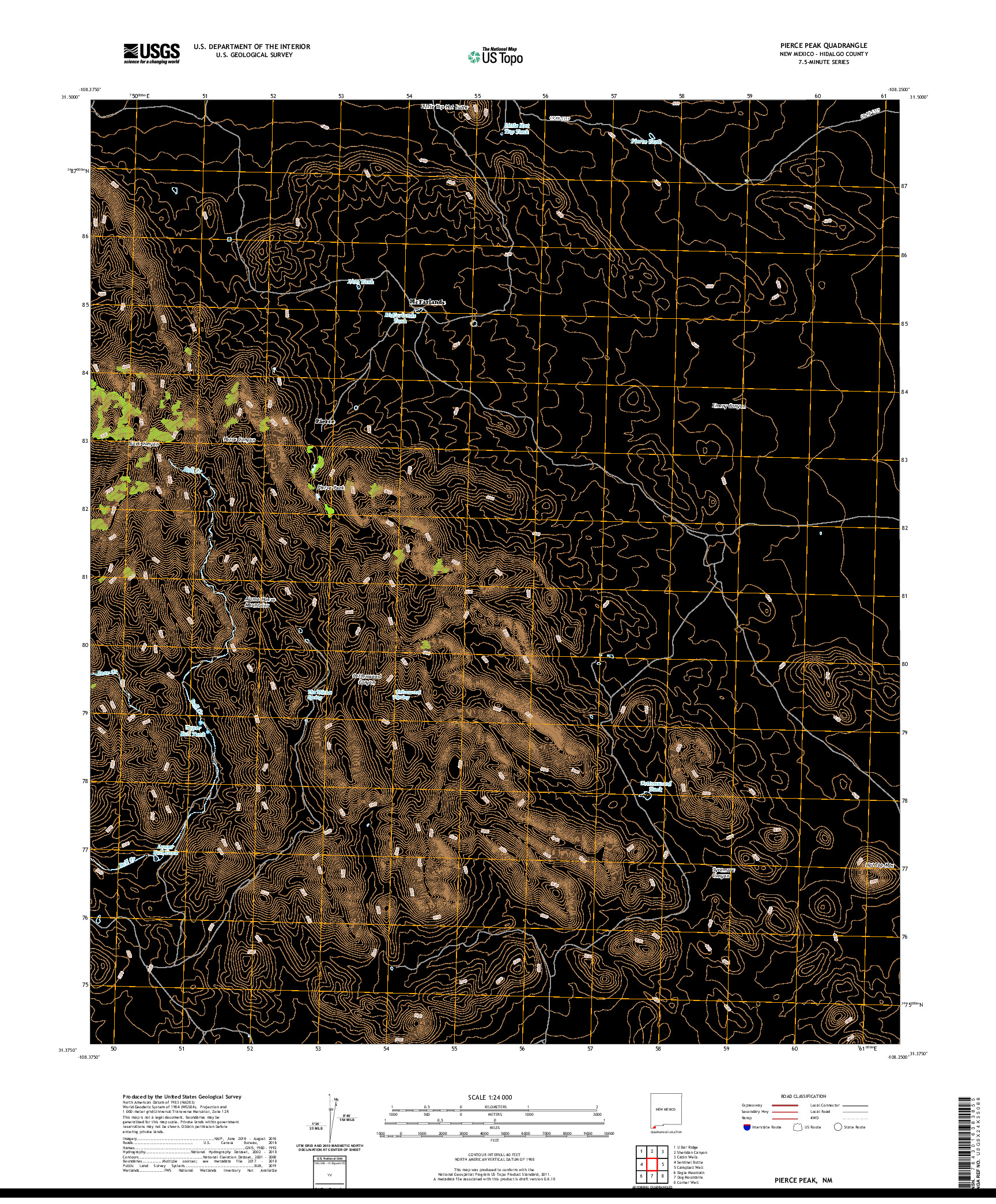 USGS US TOPO 7.5-MINUTE MAP FOR PIERCE PEAK, NM 2020