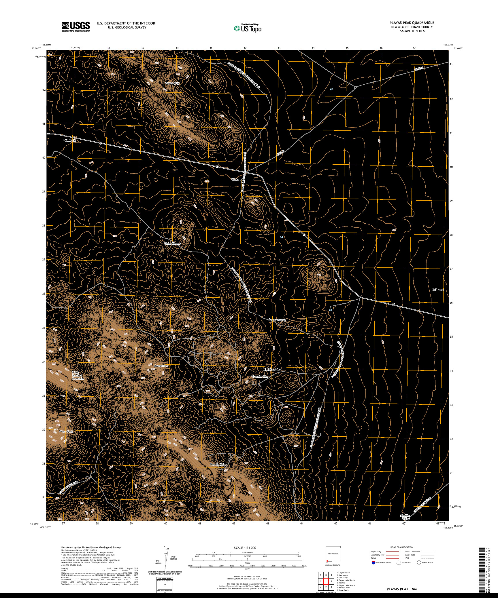 USGS US TOPO 7.5-MINUTE MAP FOR PLAYAS PEAK, NM 2020