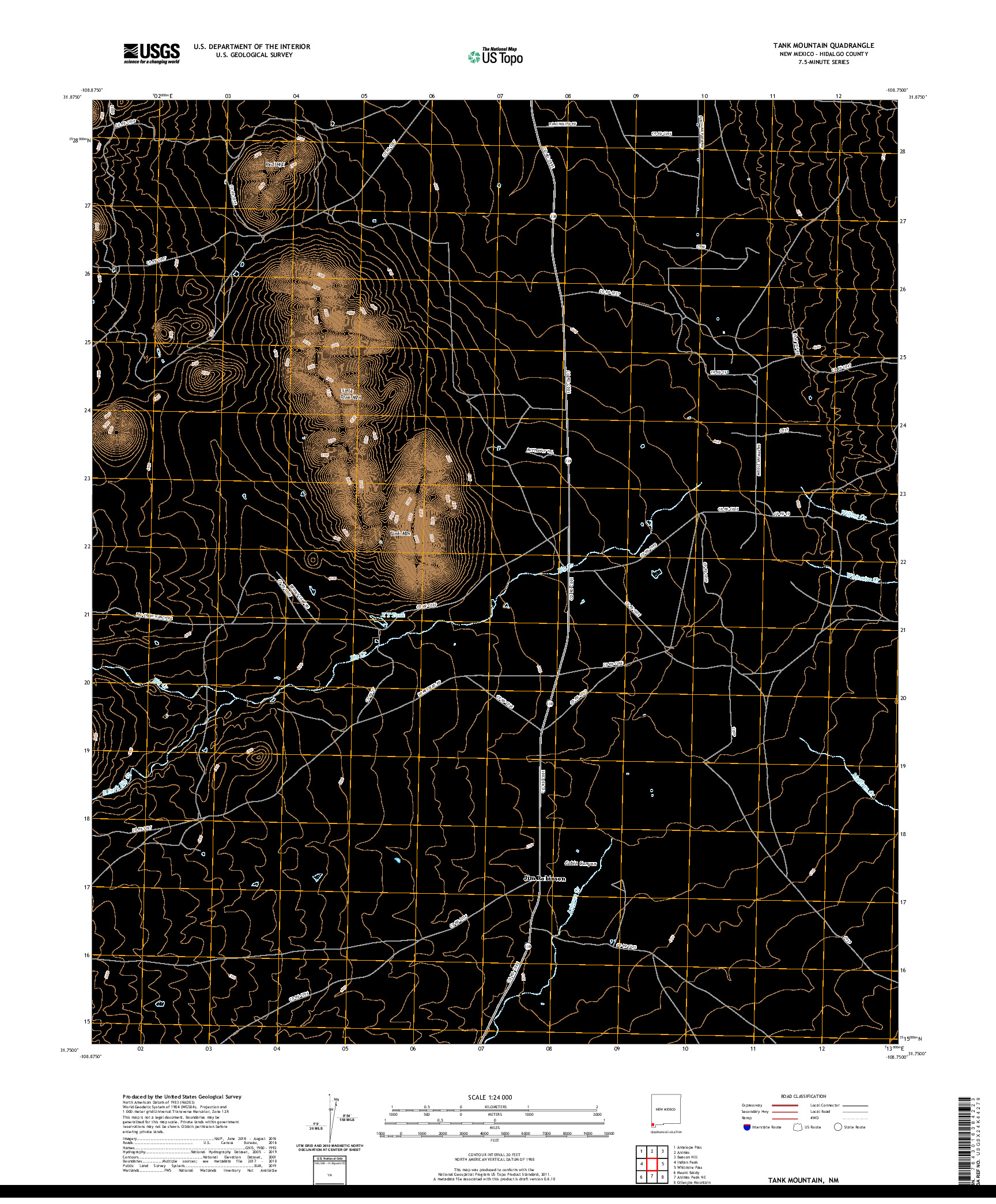 USGS US TOPO 7.5-MINUTE MAP FOR TANK MOUNTAIN, NM 2020