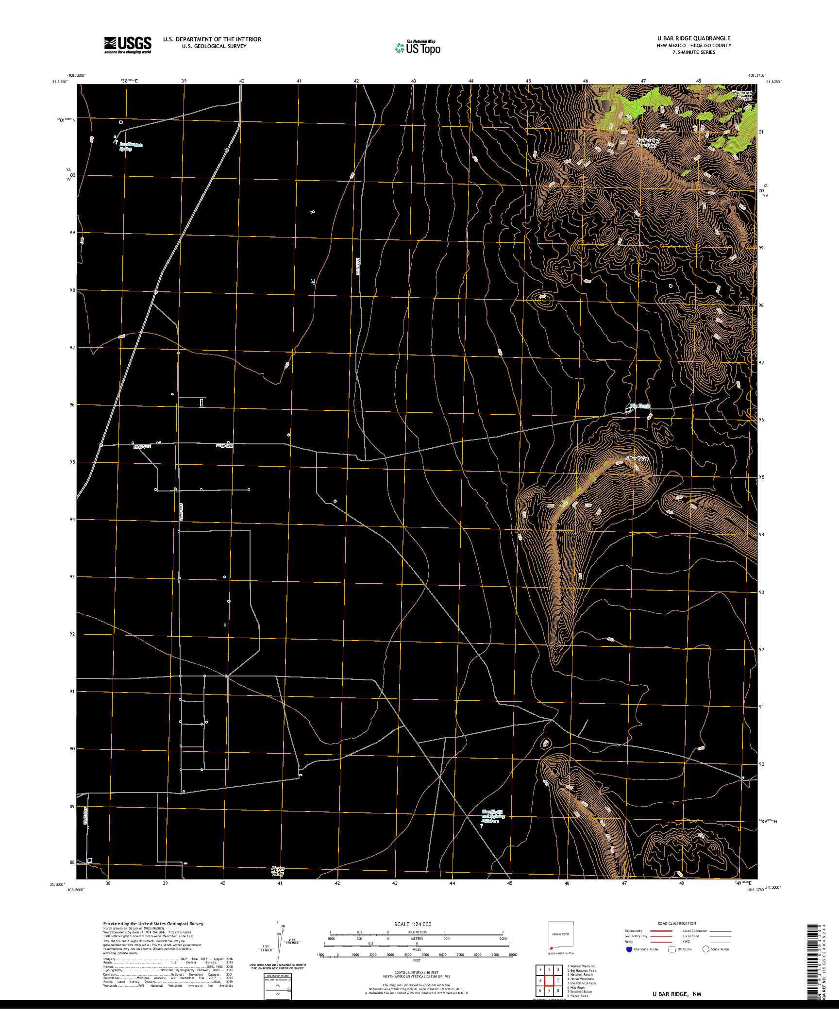 USGS US TOPO 7.5-MINUTE MAP FOR U BAR RIDGE, NM 2020