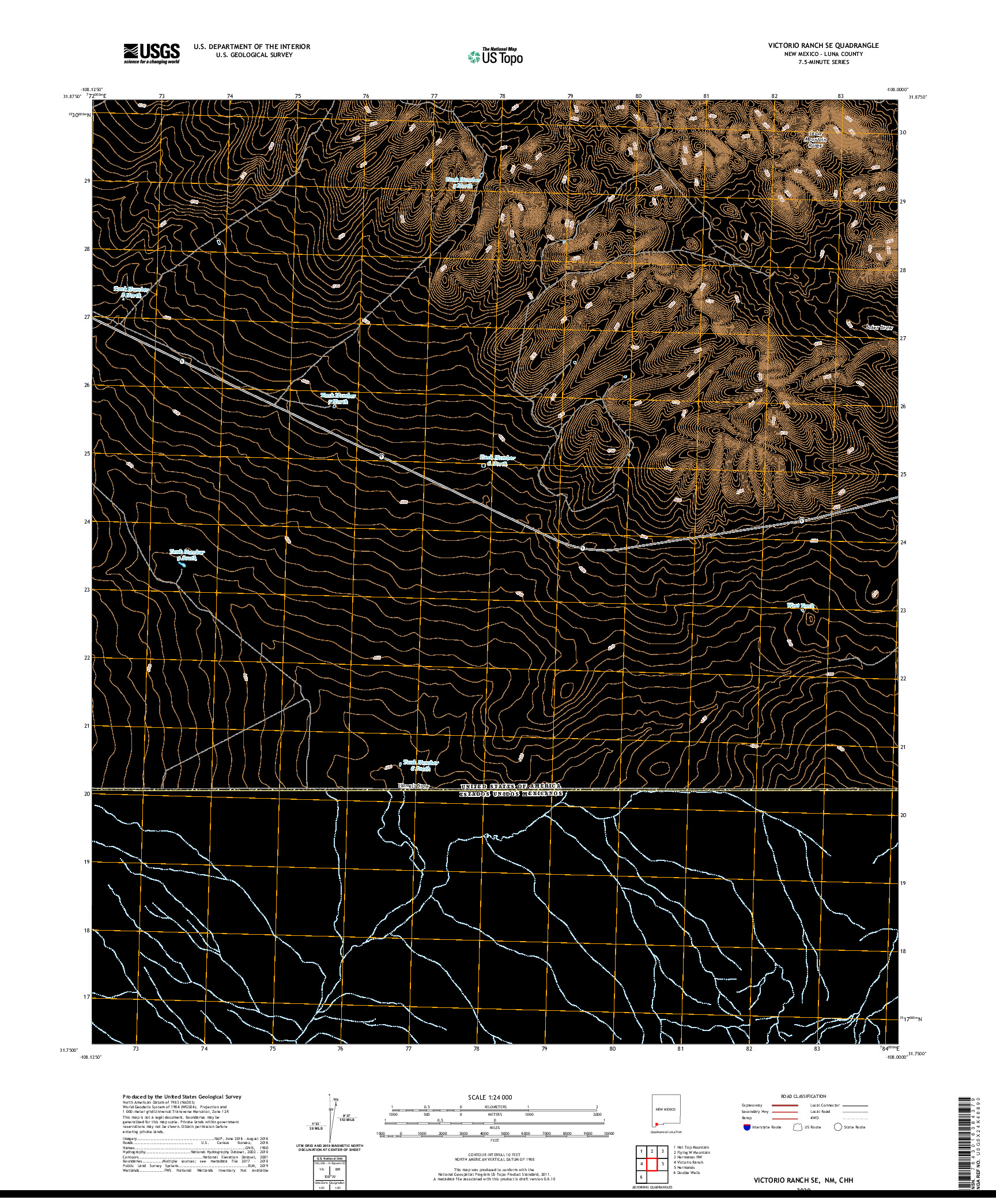 USGS US TOPO 7.5-MINUTE MAP FOR VICTORIO RANCH SE, NM,CHH 2020