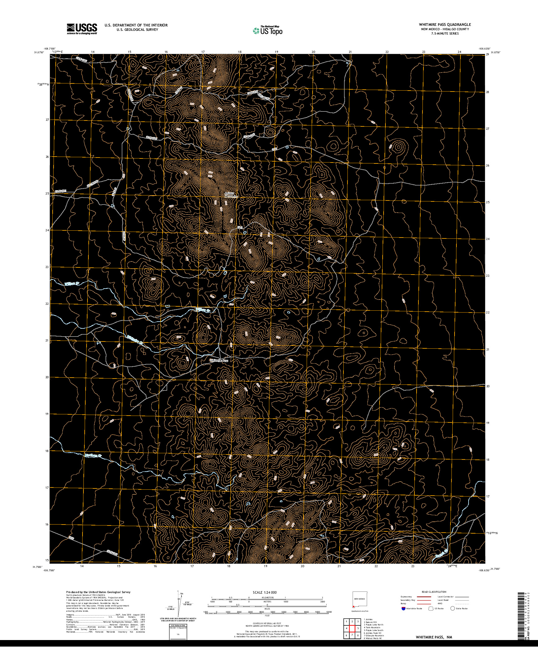 USGS US TOPO 7.5-MINUTE MAP FOR WHITMIRE PASS, NM 2020