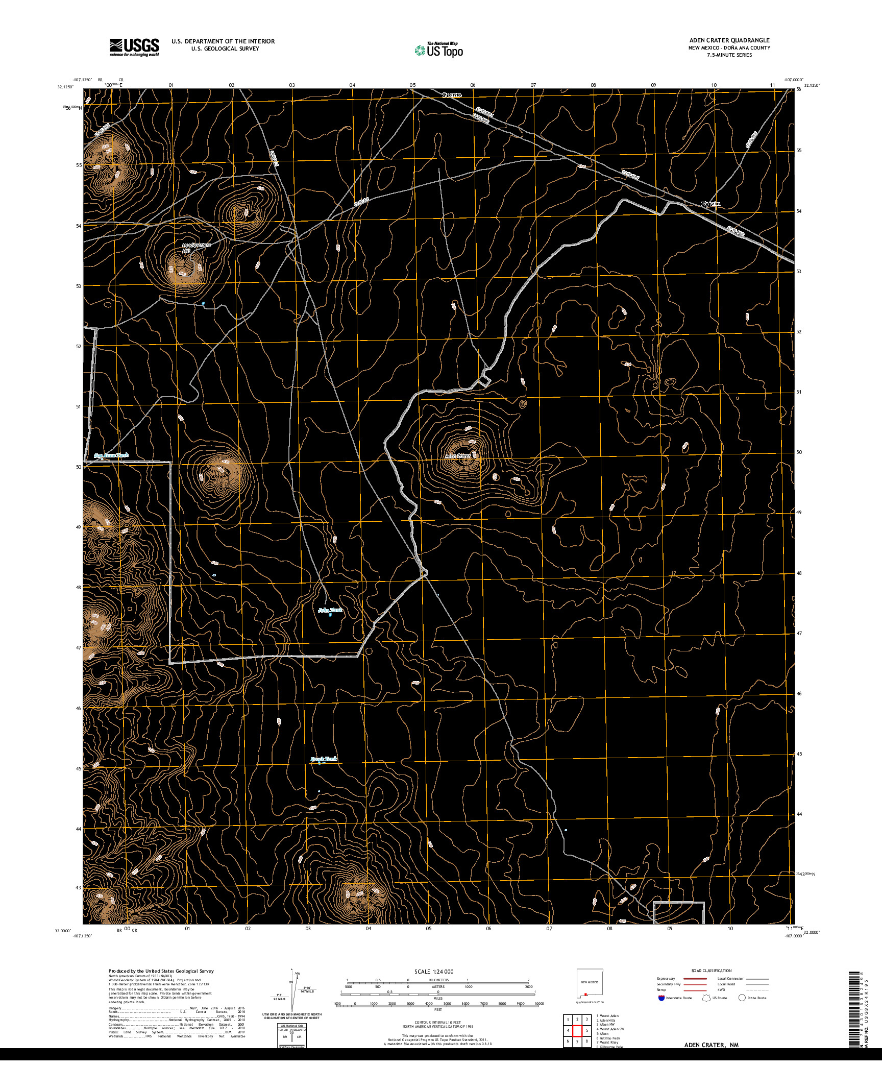 USGS US TOPO 7.5-MINUTE MAP FOR ADEN CRATER, NM 2020