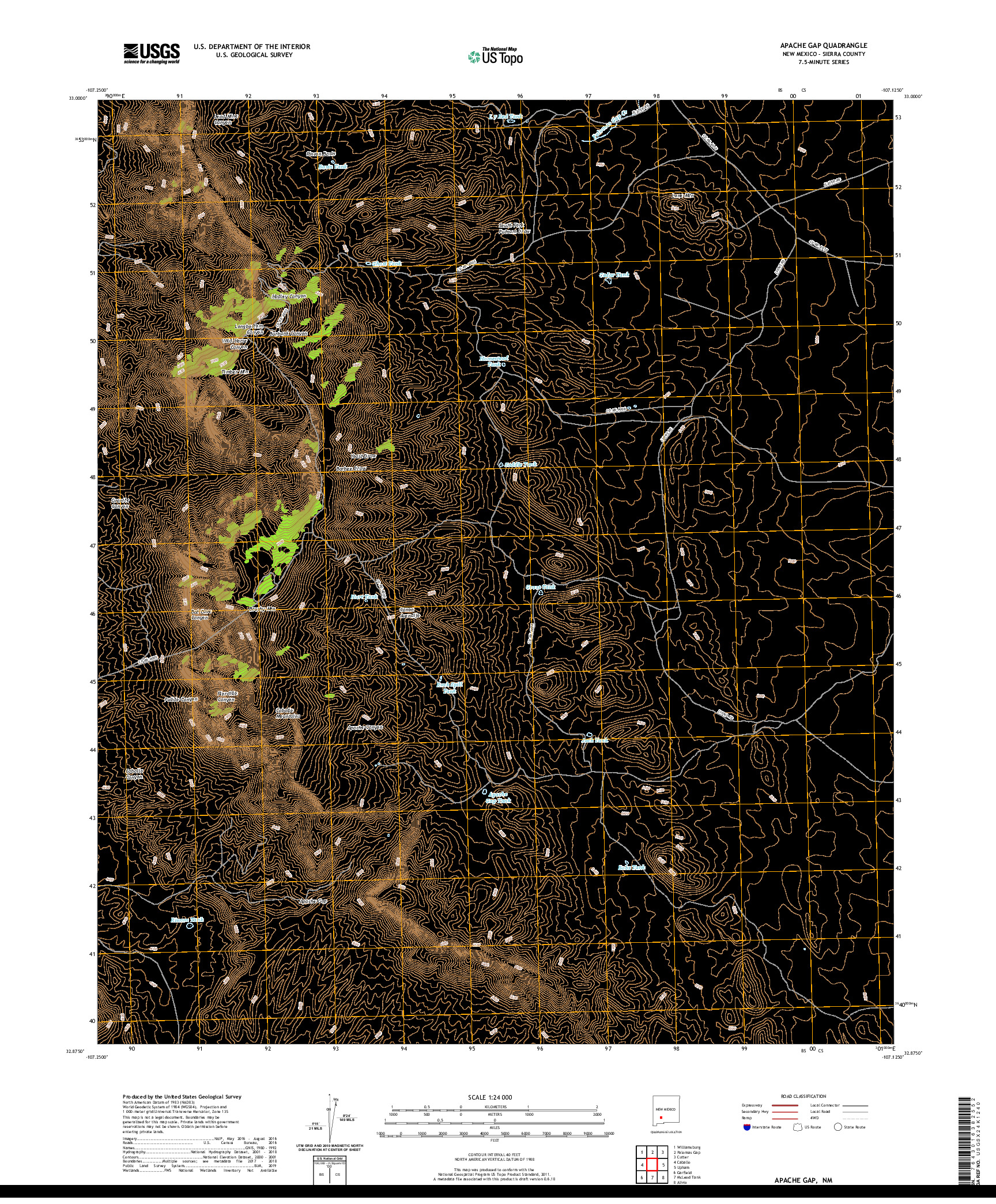 USGS US TOPO 7.5-MINUTE MAP FOR APACHE GAP, NM 2020