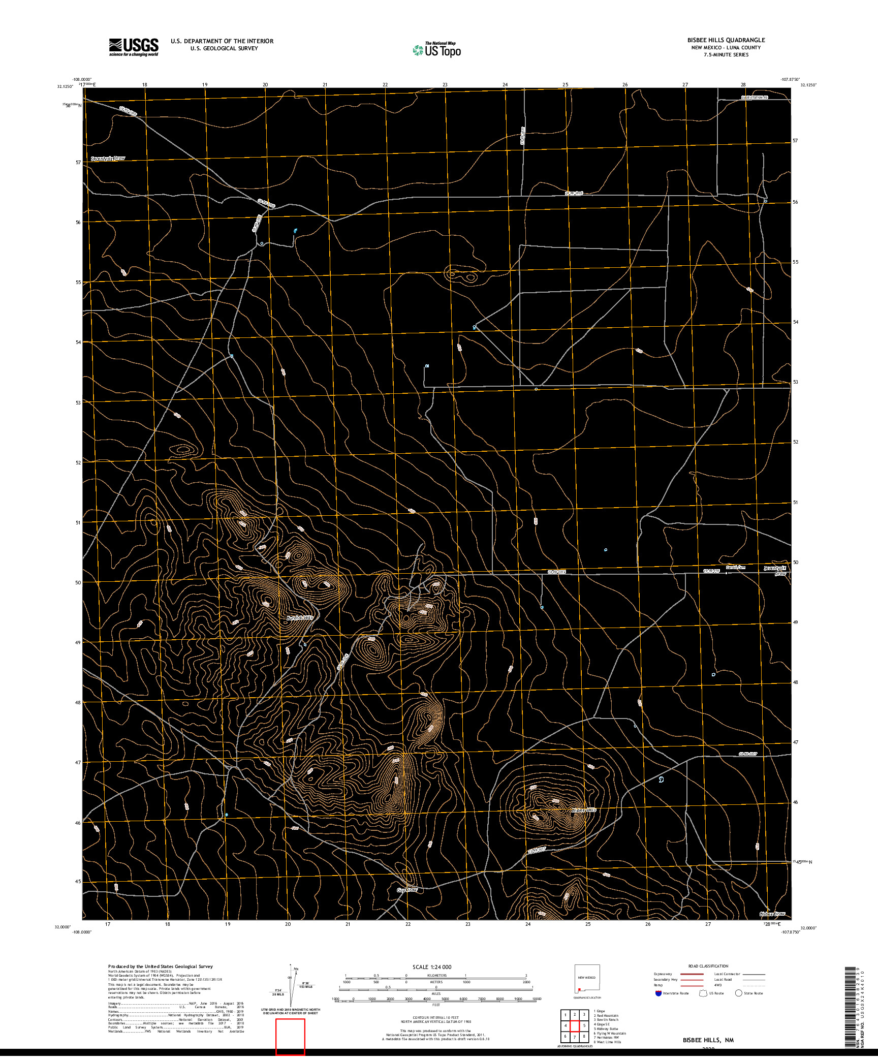 USGS US TOPO 7.5-MINUTE MAP FOR BISBEE HILLS, NM 2020