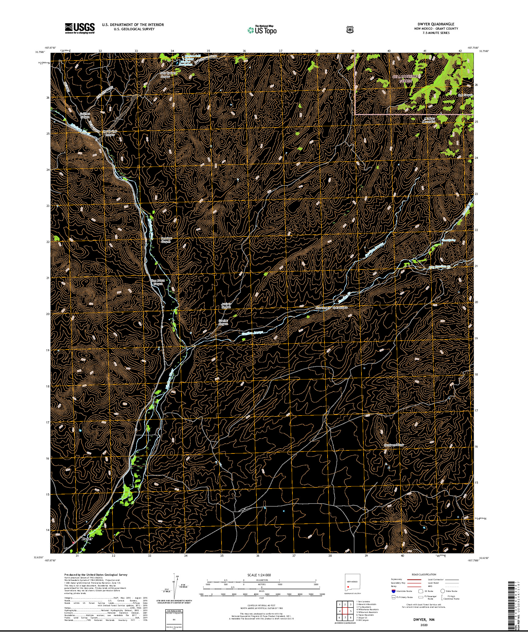 USGS US TOPO 7.5-MINUTE MAP FOR DWYER, NM 2020