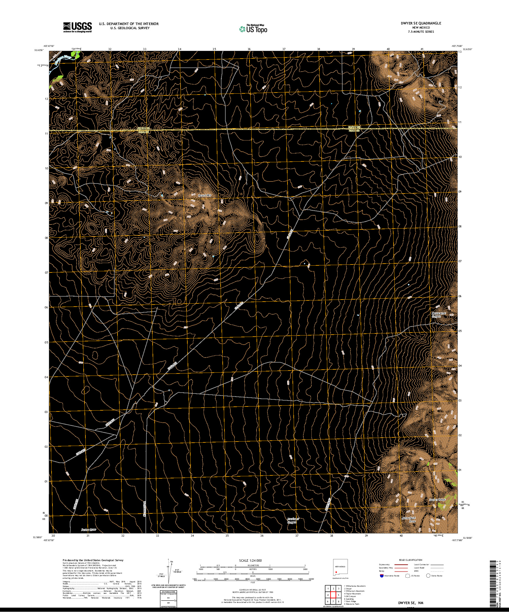 USGS US TOPO 7.5-MINUTE MAP FOR DWYER SE, NM 2020
