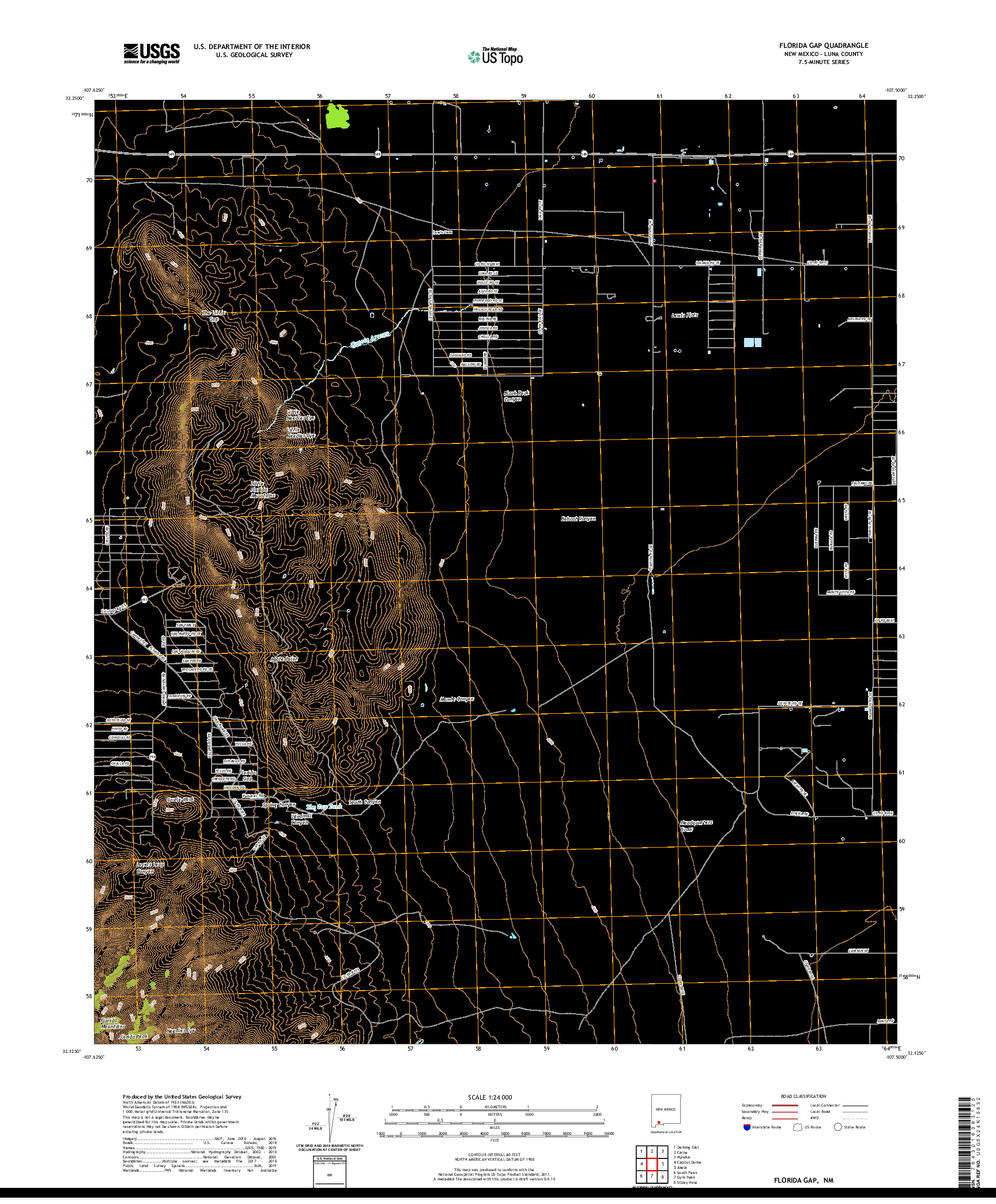 USGS US TOPO 7.5-MINUTE MAP FOR FLORIDA GAP, NM 2020