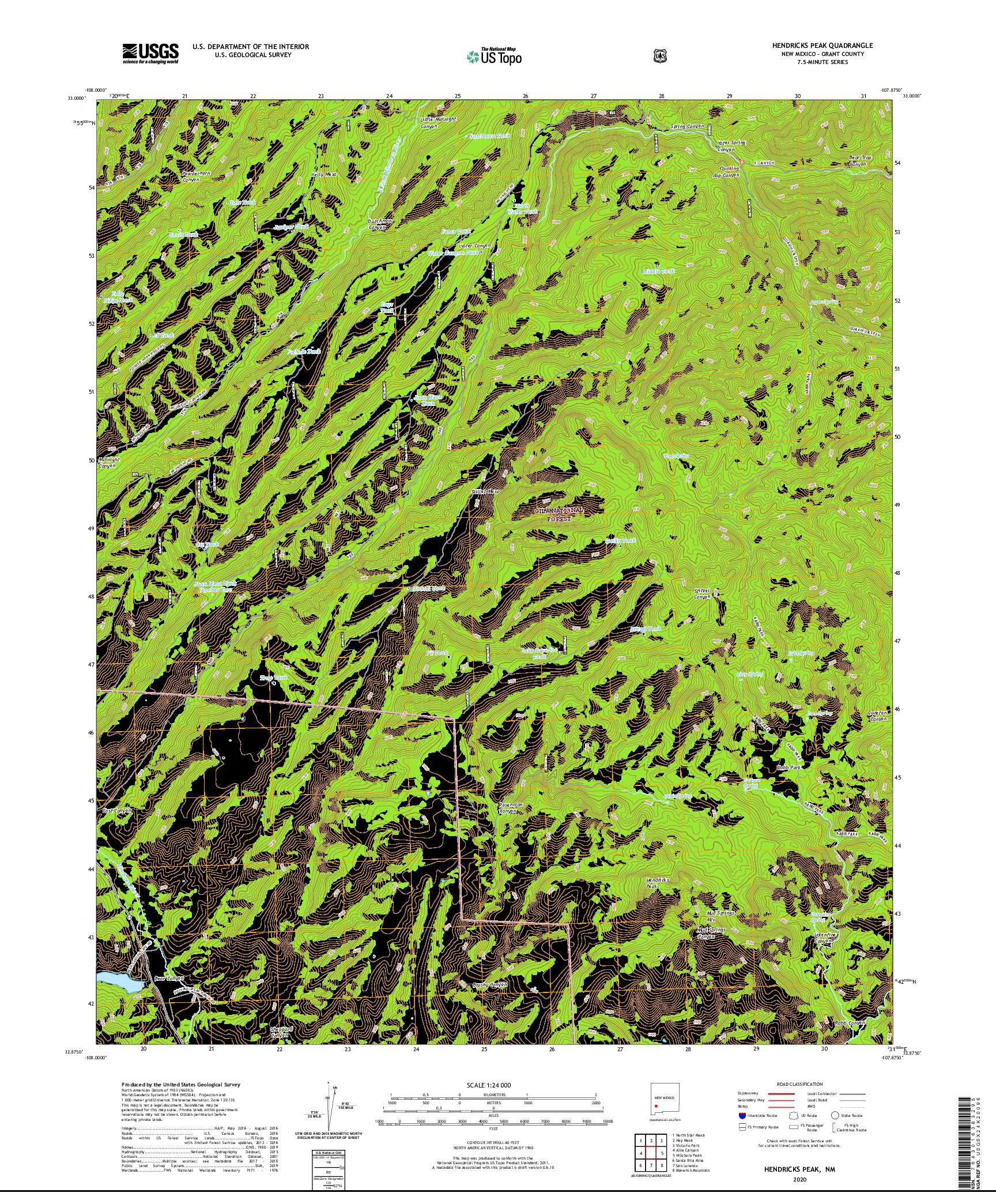 USGS US TOPO 7.5-MINUTE MAP FOR HENDRICKS PEAK, NM 2020