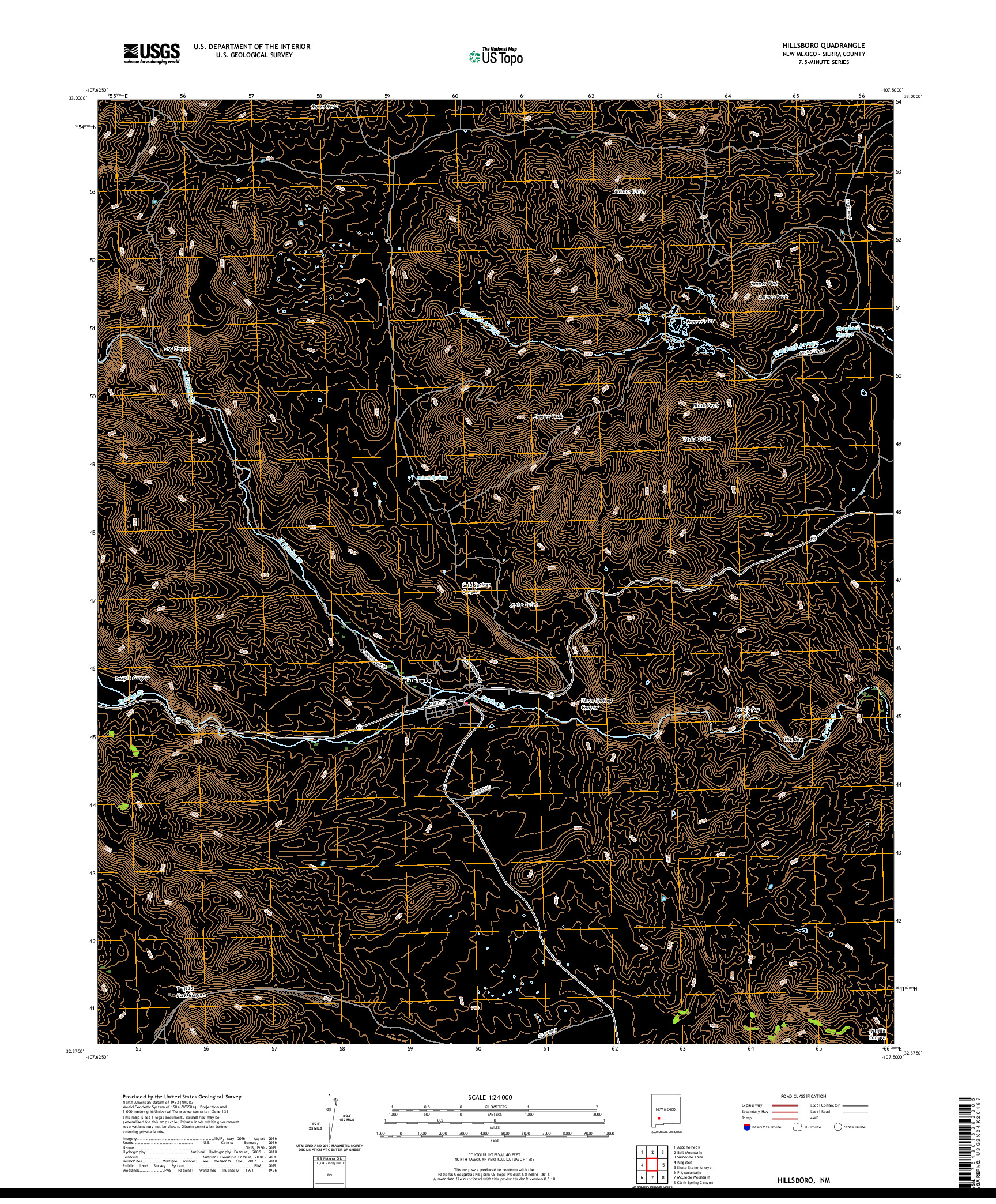 USGS US TOPO 7.5-MINUTE MAP FOR HILLSBORO, NM 2020
