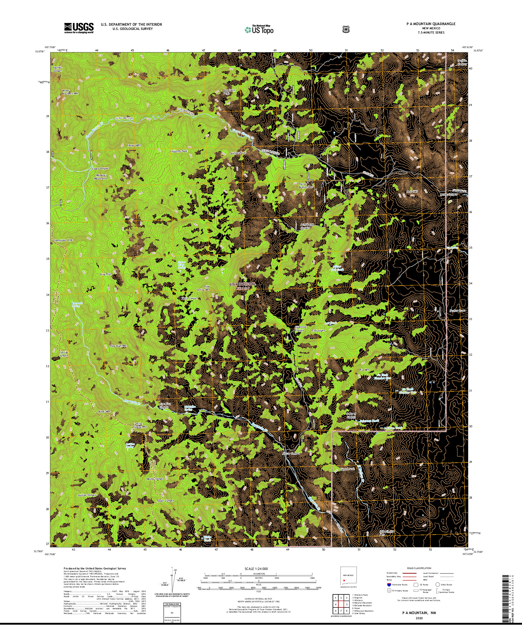 USGS US TOPO 7.5-MINUTE MAP FOR P A MOUNTAIN, NM 2020