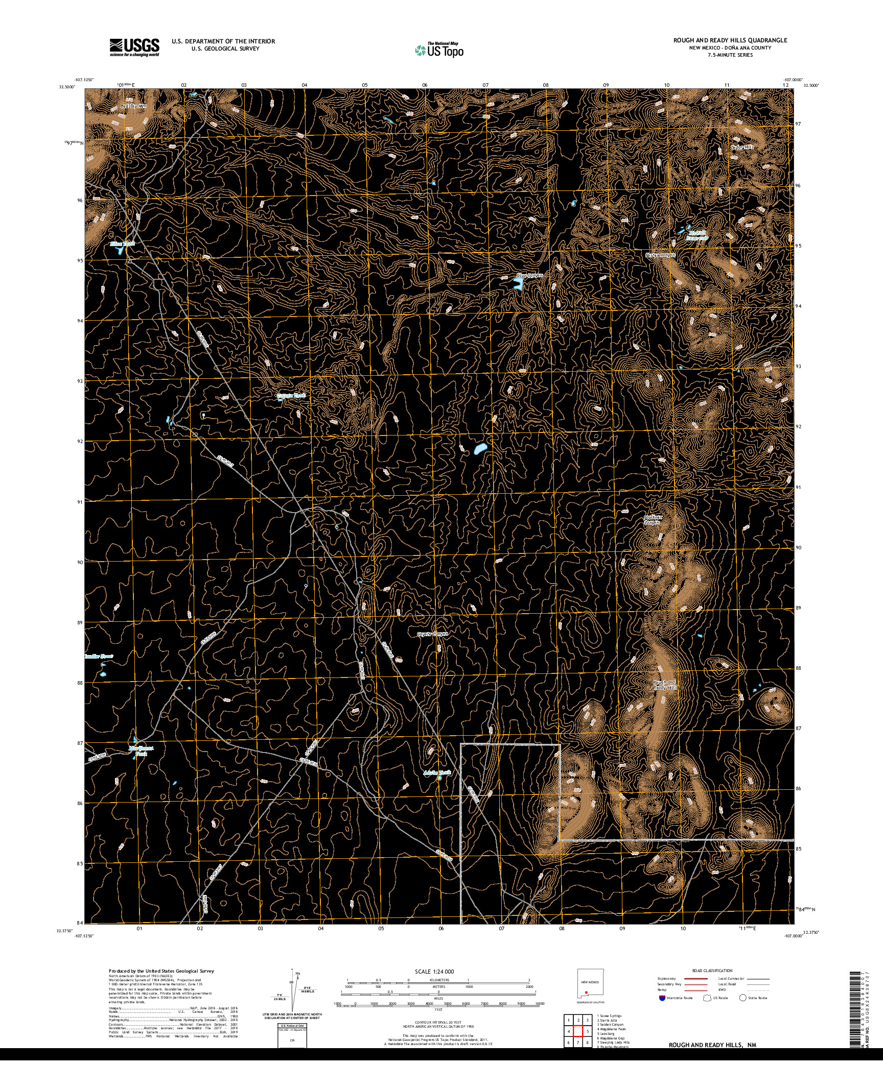 USGS US TOPO 7.5-MINUTE MAP FOR ROUGH AND READY HILLS, NM 2020
