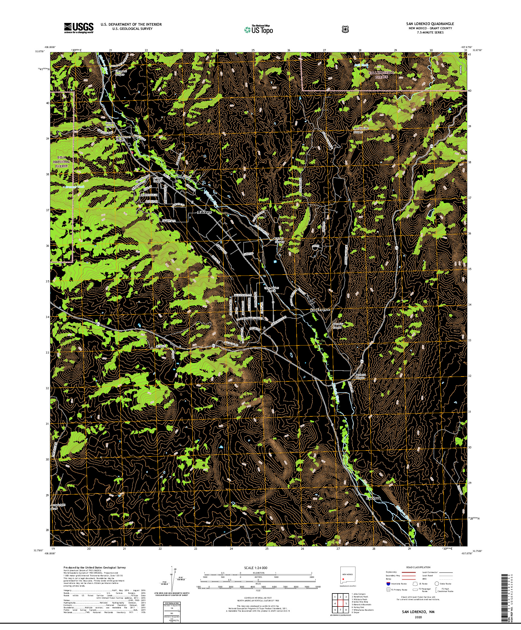 USGS US TOPO 7.5-MINUTE MAP FOR SAN LORENZO, NM 2020