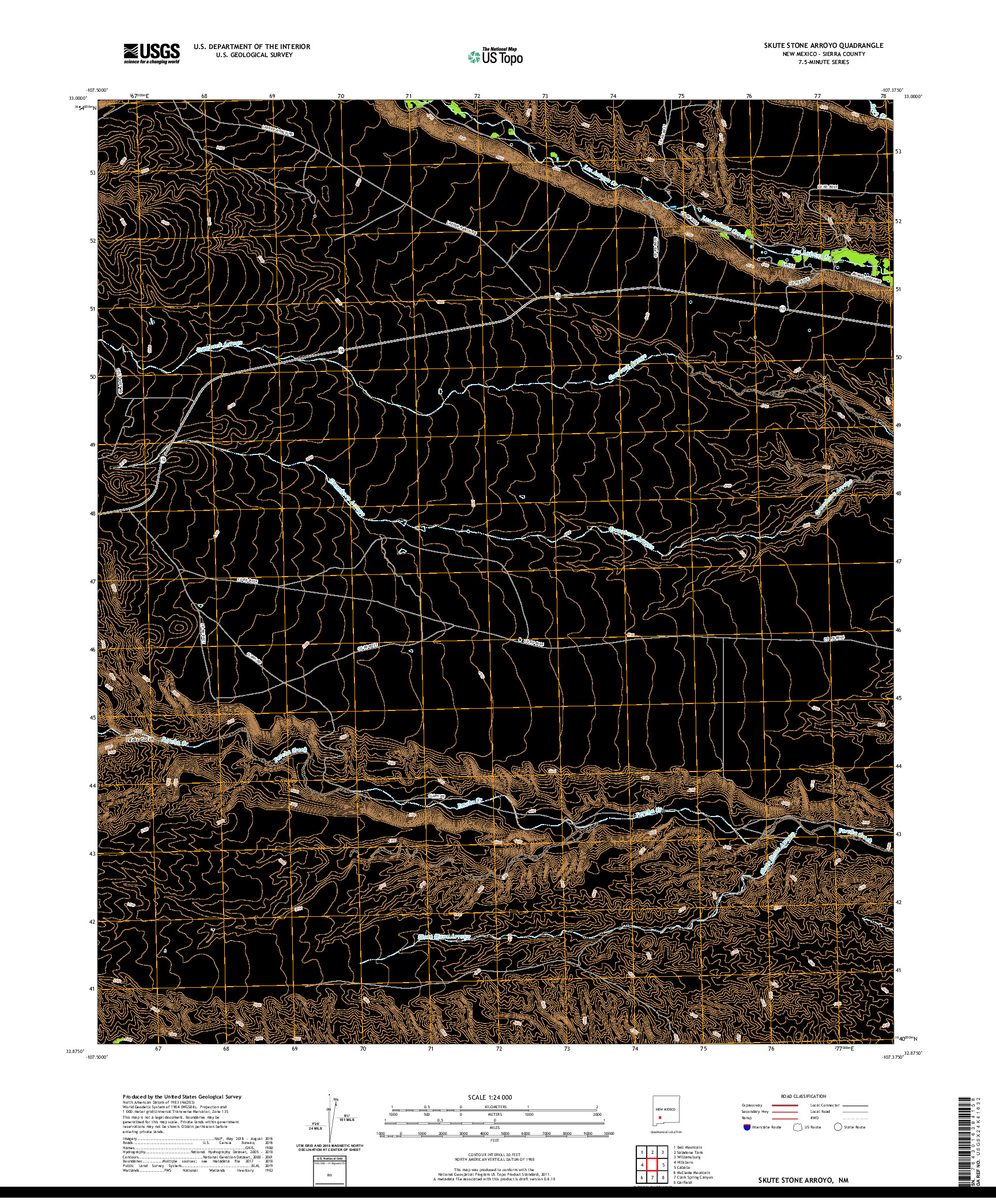 USGS US TOPO 7.5-MINUTE MAP FOR SKUTE STONE ARROYO, NM 2020