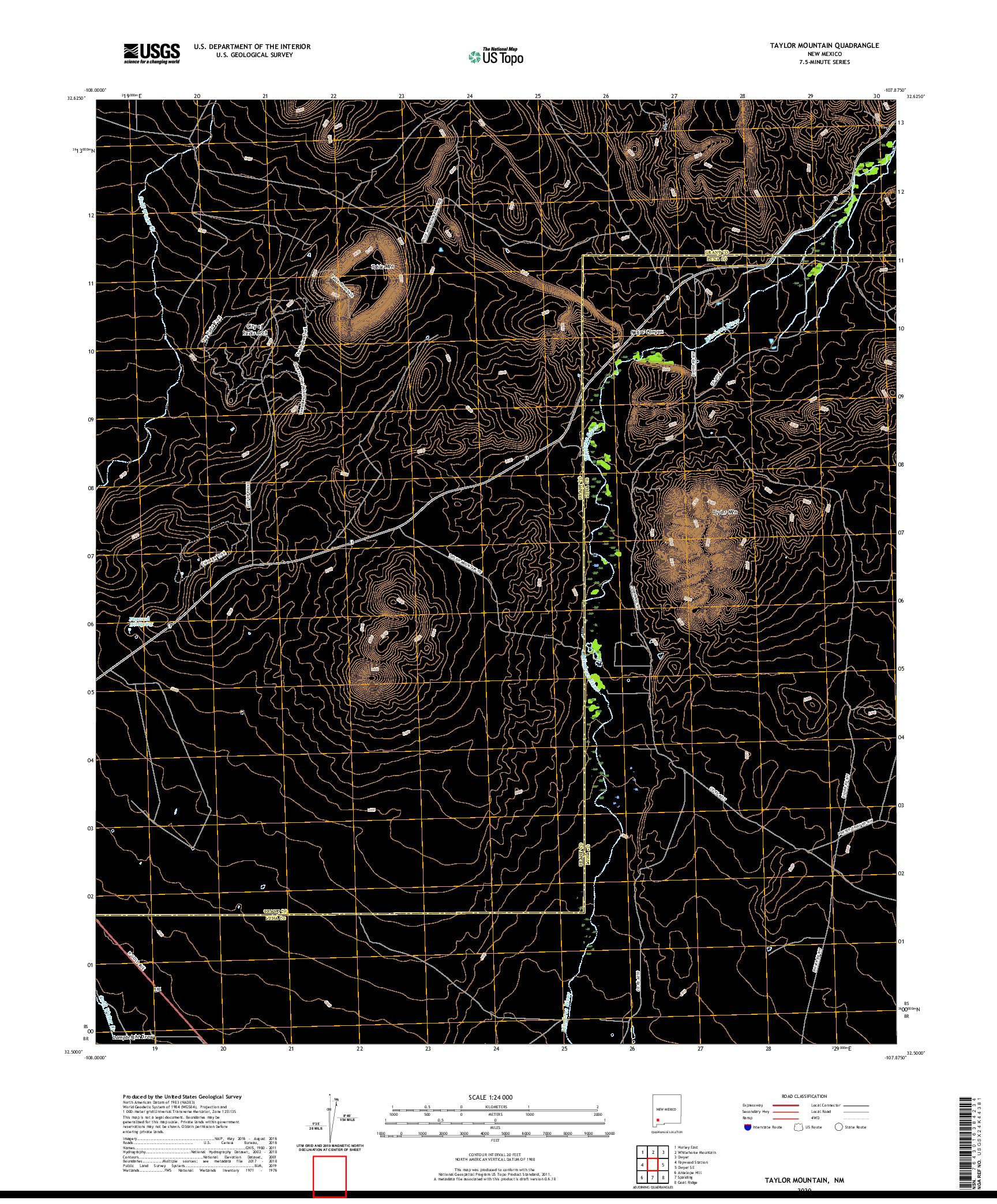 USGS US TOPO 7.5-MINUTE MAP FOR TAYLOR MOUNTAIN, NM 2020