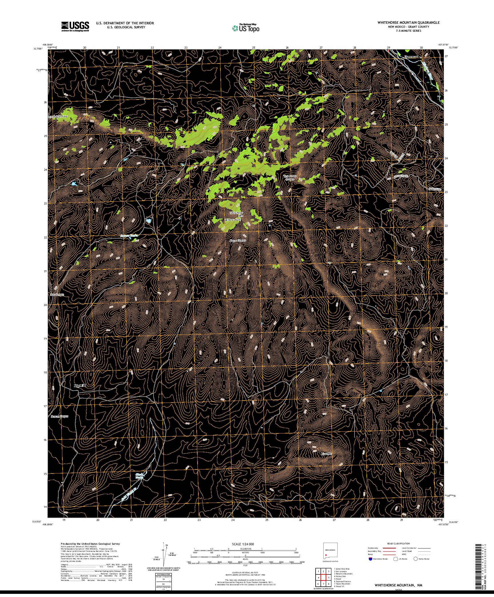 USGS US TOPO 7.5-MINUTE MAP FOR WHITEHORSE MOUNTAIN, NM 2020