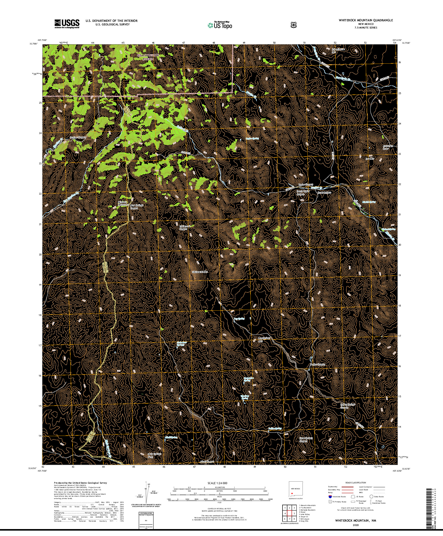 USGS US TOPO 7.5-MINUTE MAP FOR WHITEROCK MOUNTAIN, NM 2020