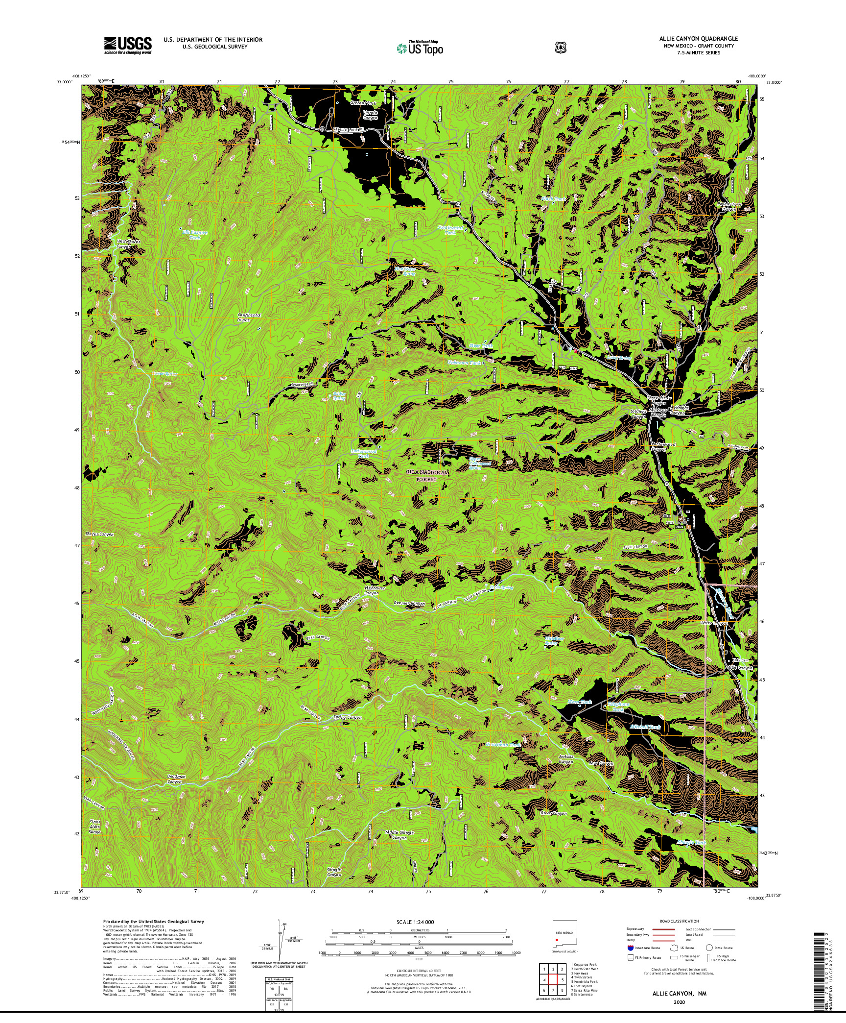 USGS US TOPO 7.5-MINUTE MAP FOR ALLIE CANYON, NM 2020