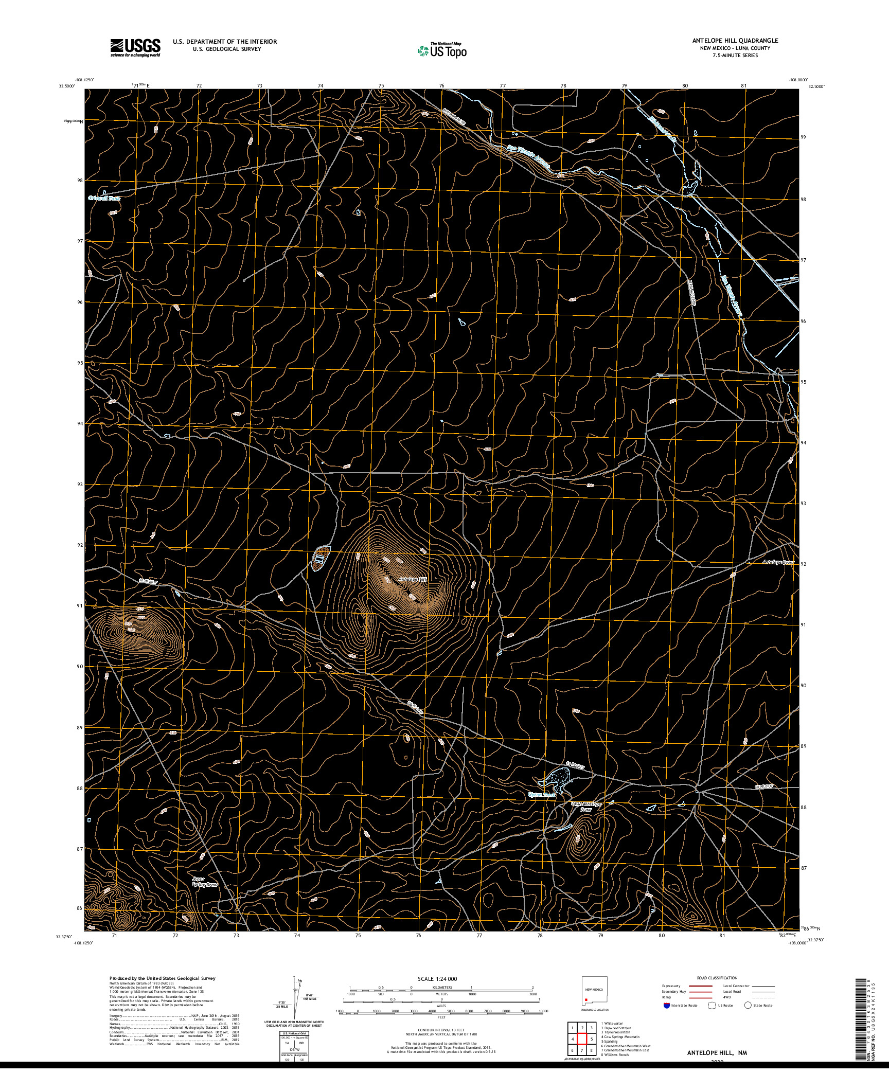 USGS US TOPO 7.5-MINUTE MAP FOR ANTELOPE HILL, NM 2020