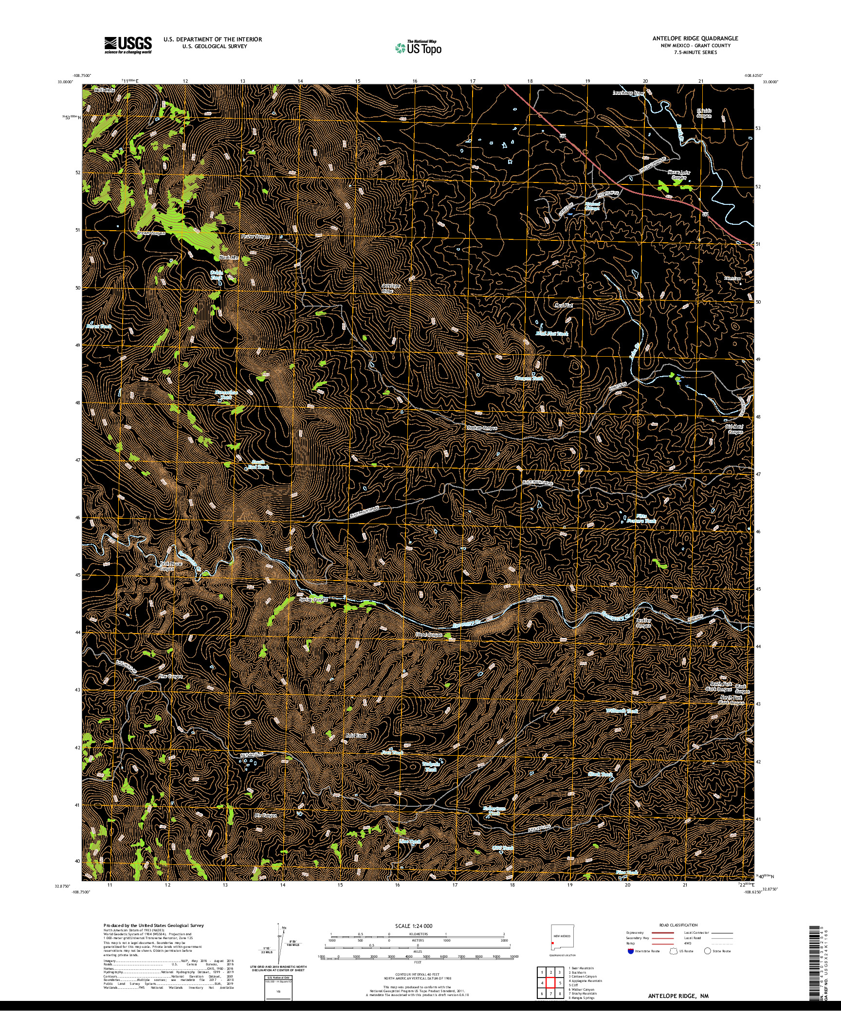 USGS US TOPO 7.5-MINUTE MAP FOR ANTELOPE RIDGE, NM 2020