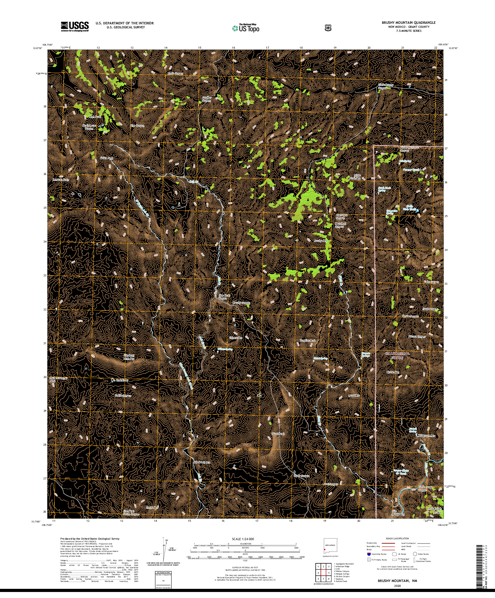 USGS US TOPO 7.5-MINUTE MAP FOR BRUSHY MOUNTAIN, NM 2020