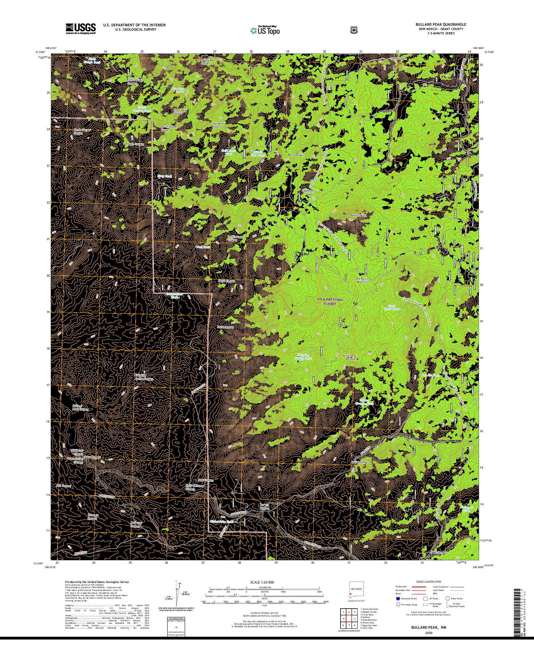 USGS US TOPO 7.5-MINUTE MAP FOR BULLARD PEAK, NM 2020