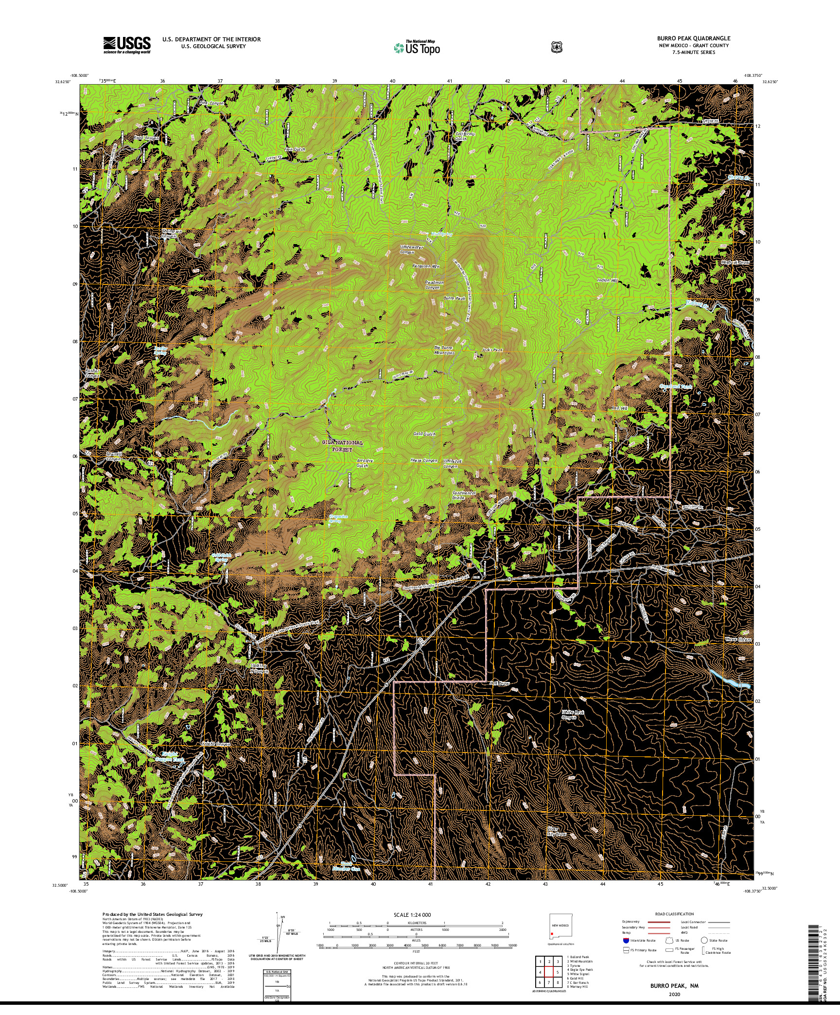 USGS US TOPO 7.5-MINUTE MAP FOR BURRO PEAK, NM 2020