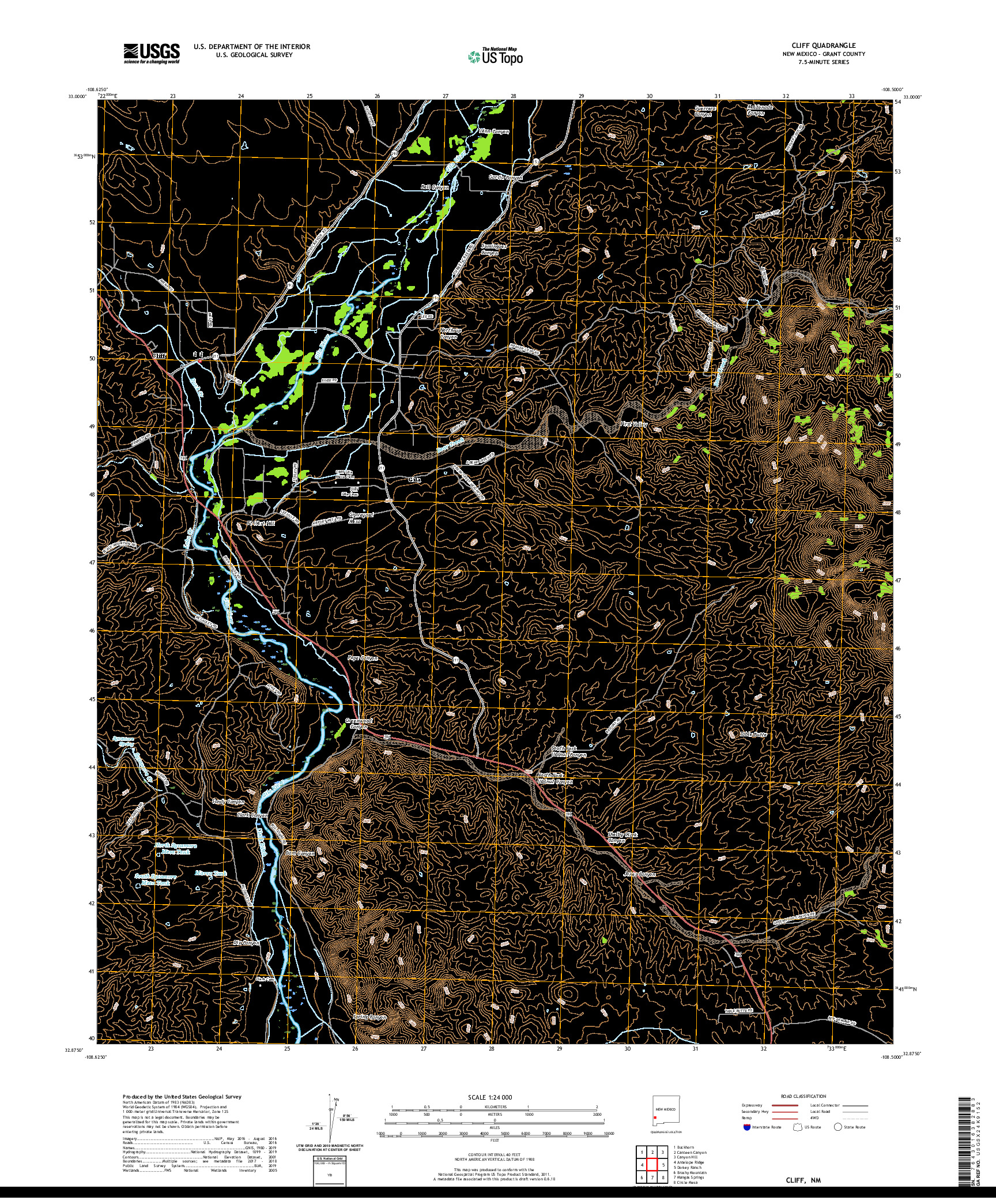 USGS US TOPO 7.5-MINUTE MAP FOR CLIFF, NM 2020