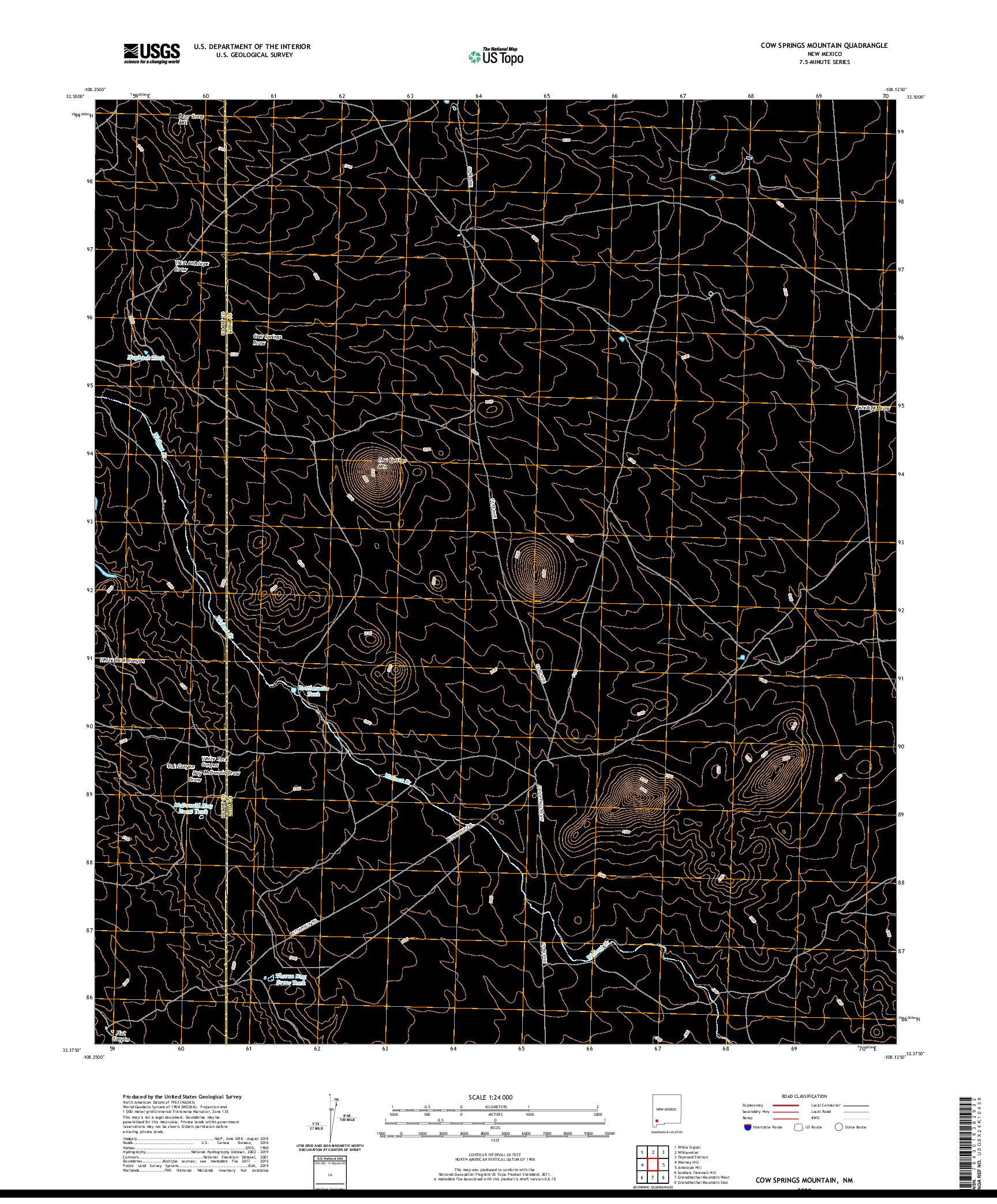 USGS US TOPO 7.5-MINUTE MAP FOR COW SPRINGS MOUNTAIN, NM 2020