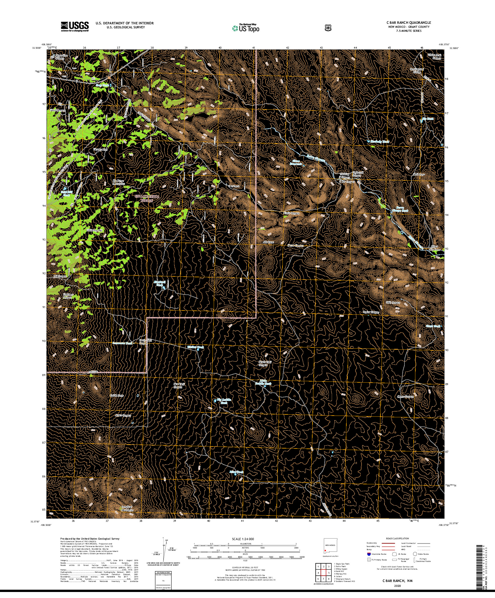 USGS US TOPO 7.5-MINUTE MAP FOR C BAR RANCH, NM 2020