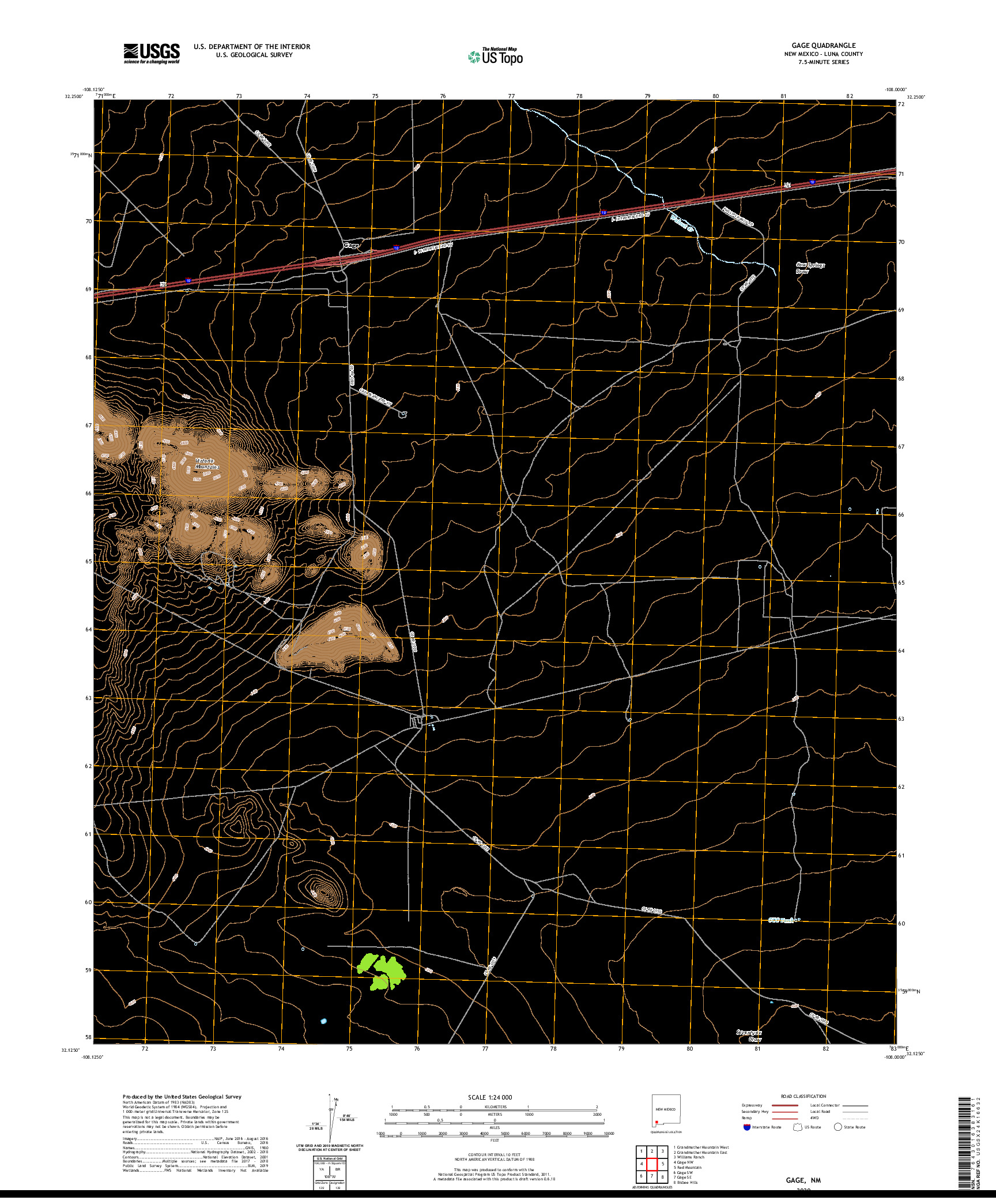USGS US TOPO 7.5-MINUTE MAP FOR GAGE, NM 2020