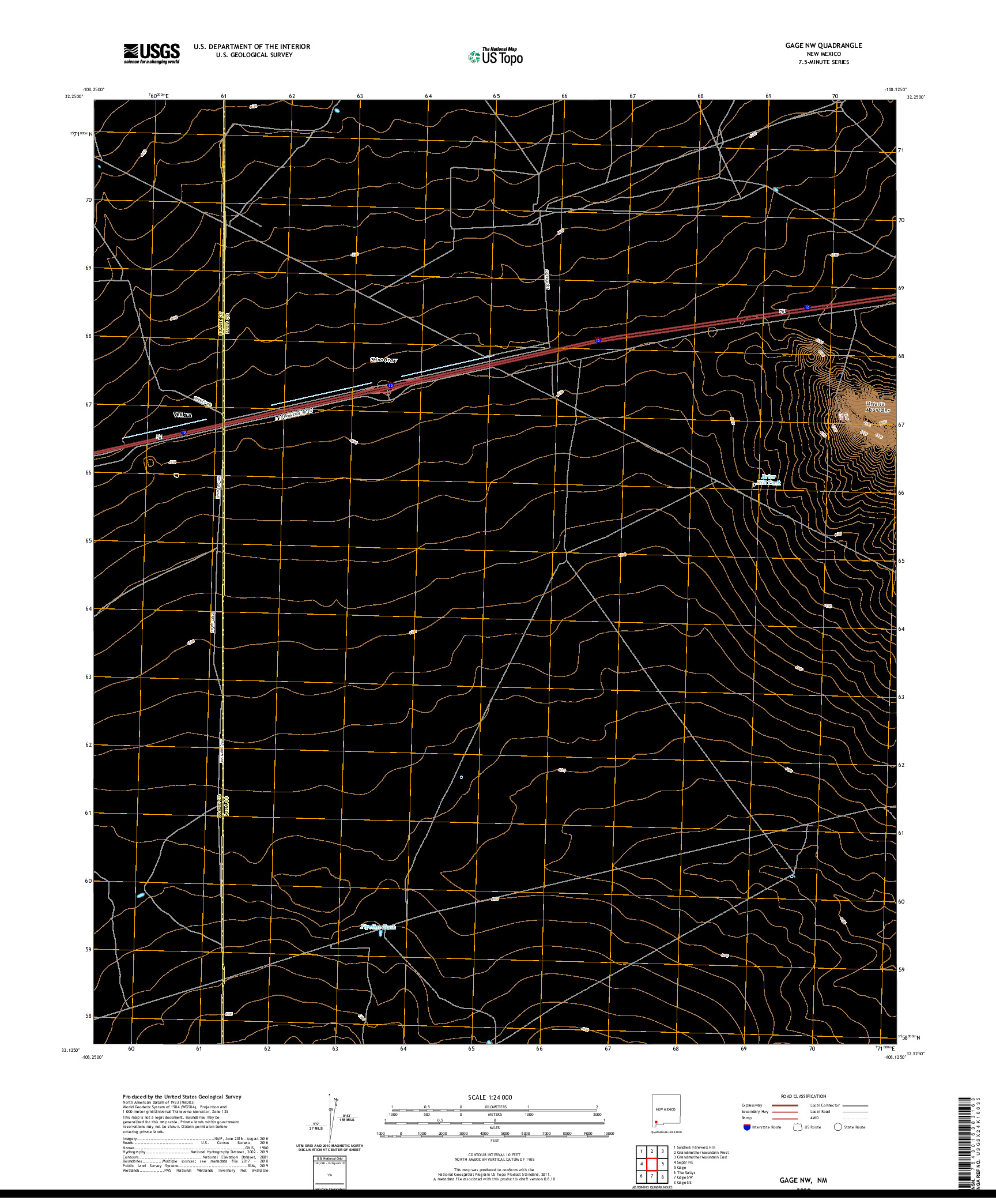 USGS US TOPO 7.5-MINUTE MAP FOR GAGE NW, NM 2020