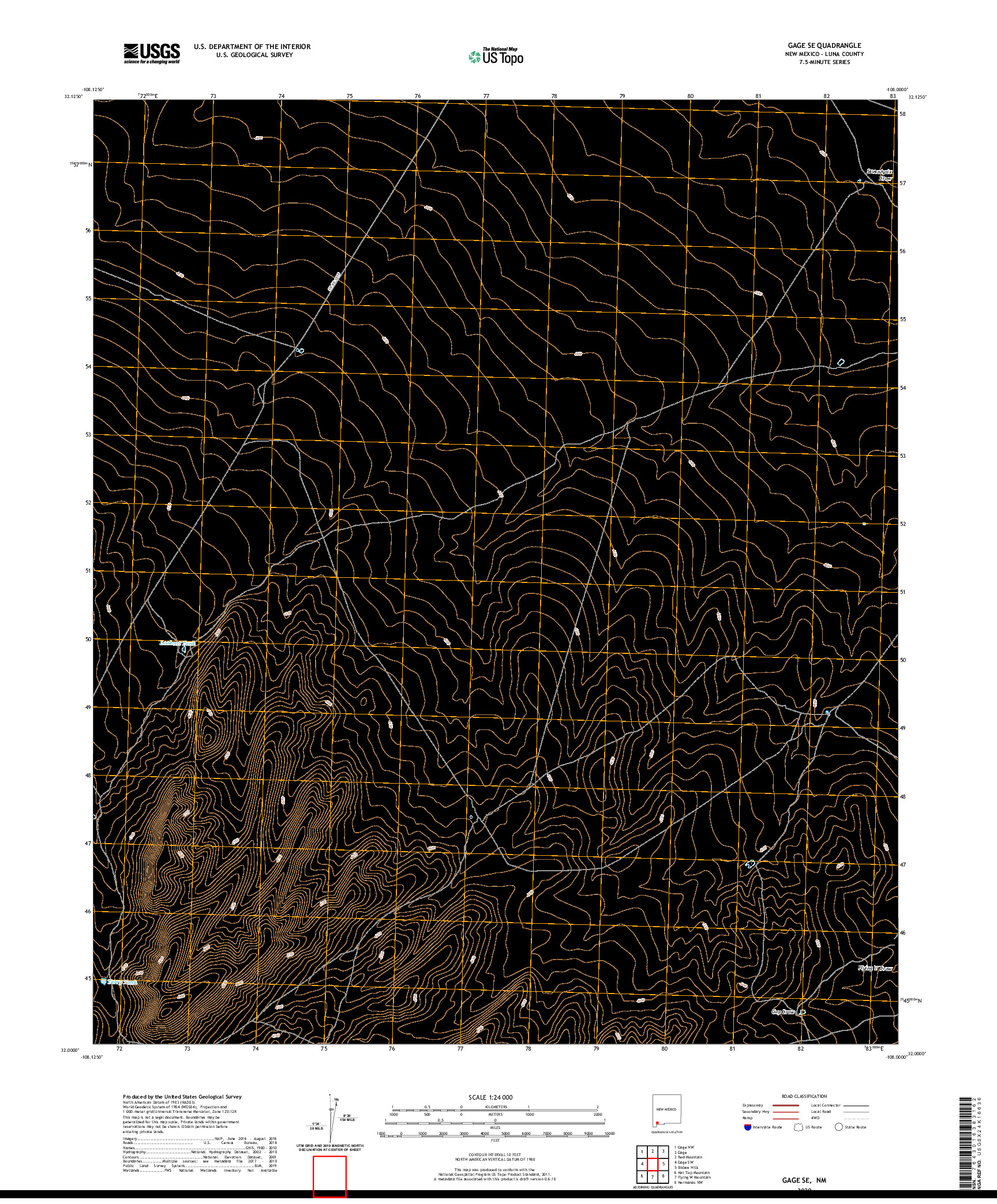 USGS US TOPO 7.5-MINUTE MAP FOR GAGE SE, NM 2020