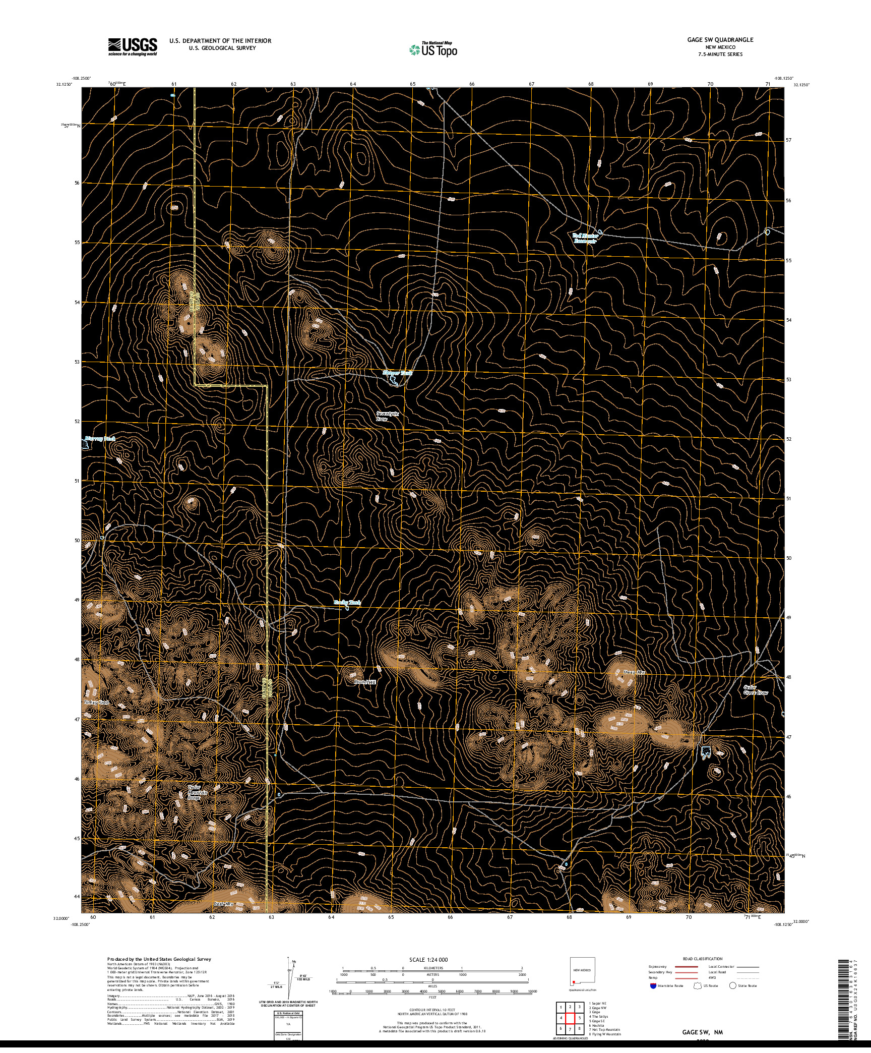 USGS US TOPO 7.5-MINUTE MAP FOR GAGE SW, NM 2020