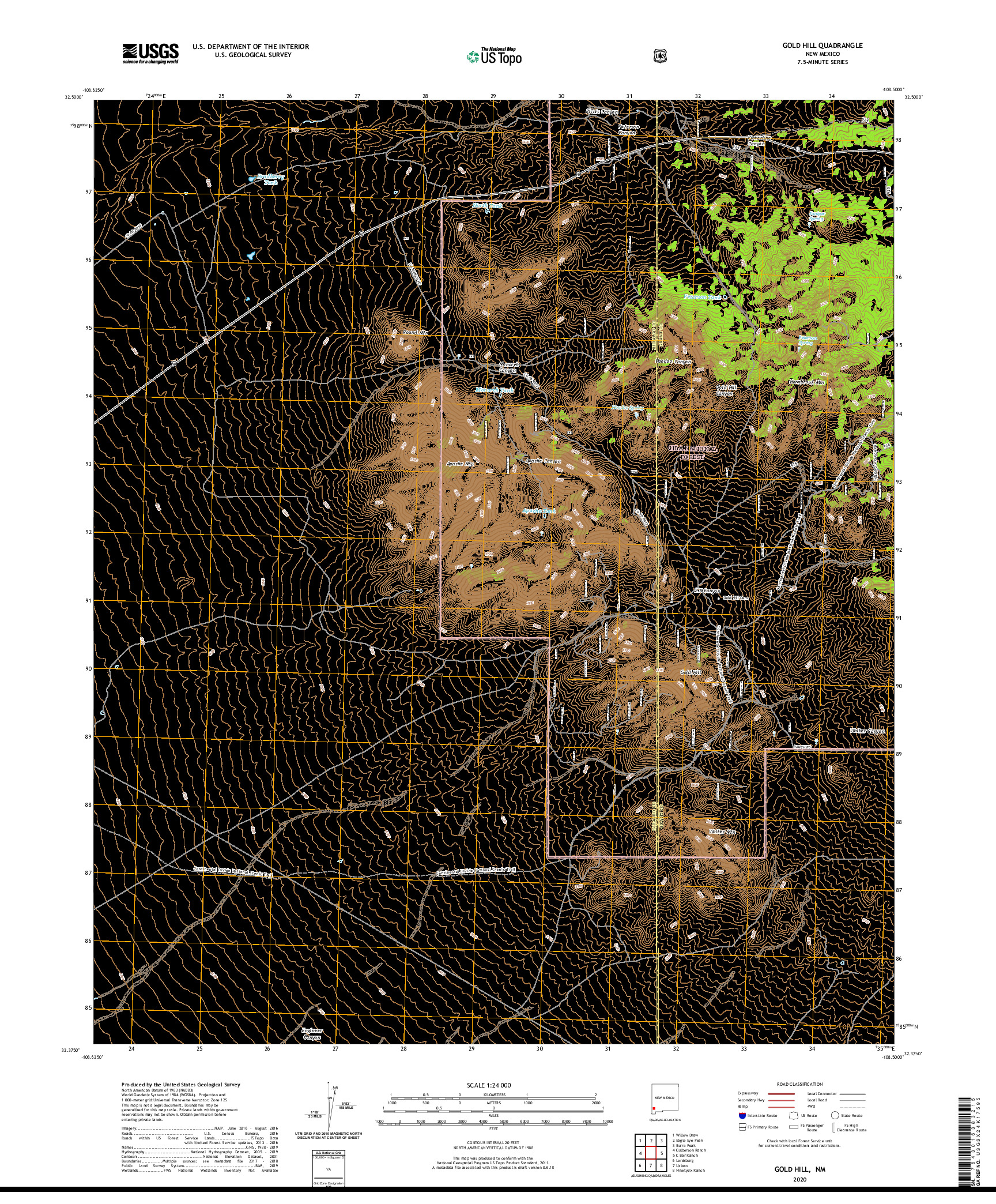 USGS US TOPO 7.5-MINUTE MAP FOR GOLD HILL, NM 2020