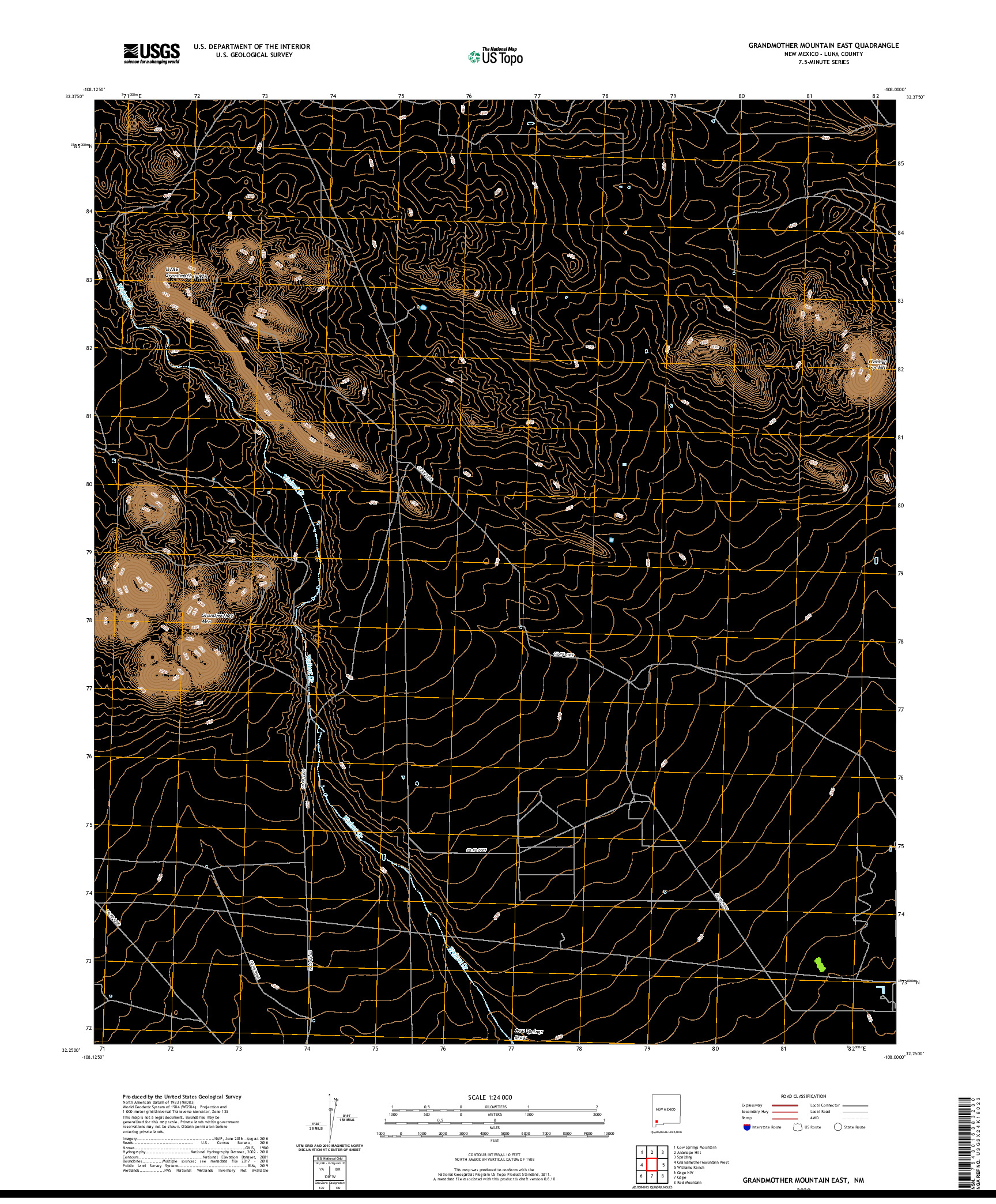 USGS US TOPO 7.5-MINUTE MAP FOR GRANDMOTHER MOUNTAIN EAST, NM 2020