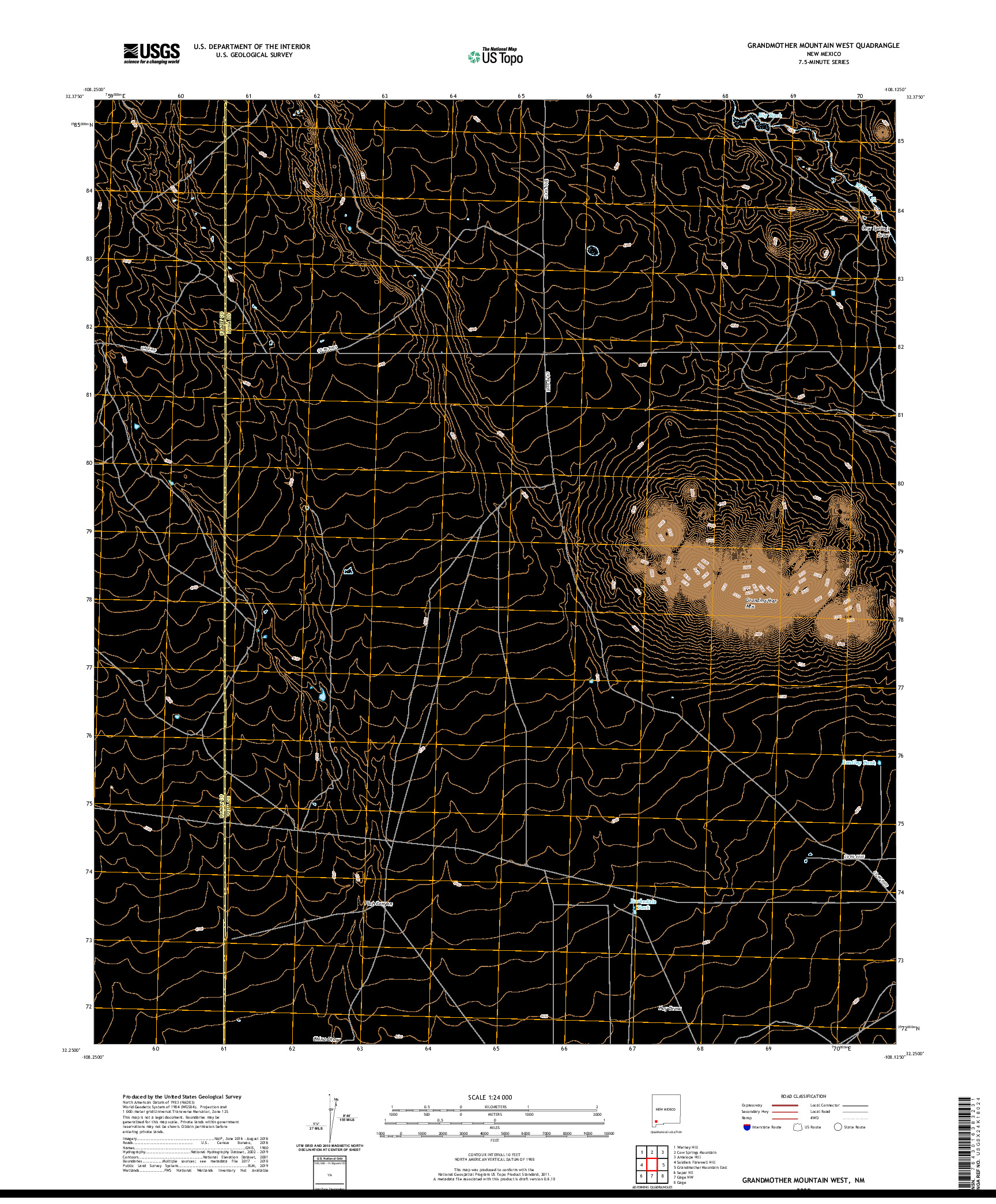 USGS US TOPO 7.5-MINUTE MAP FOR GRANDMOTHER MOUNTAIN WEST, NM 2020