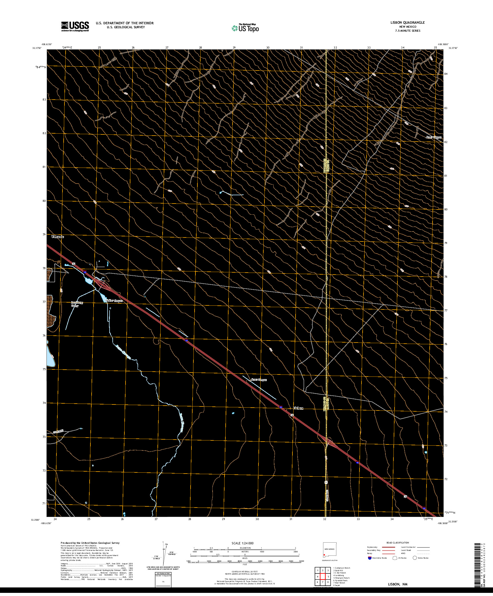 USGS US TOPO 7.5-MINUTE MAP FOR LISBON, NM 2020