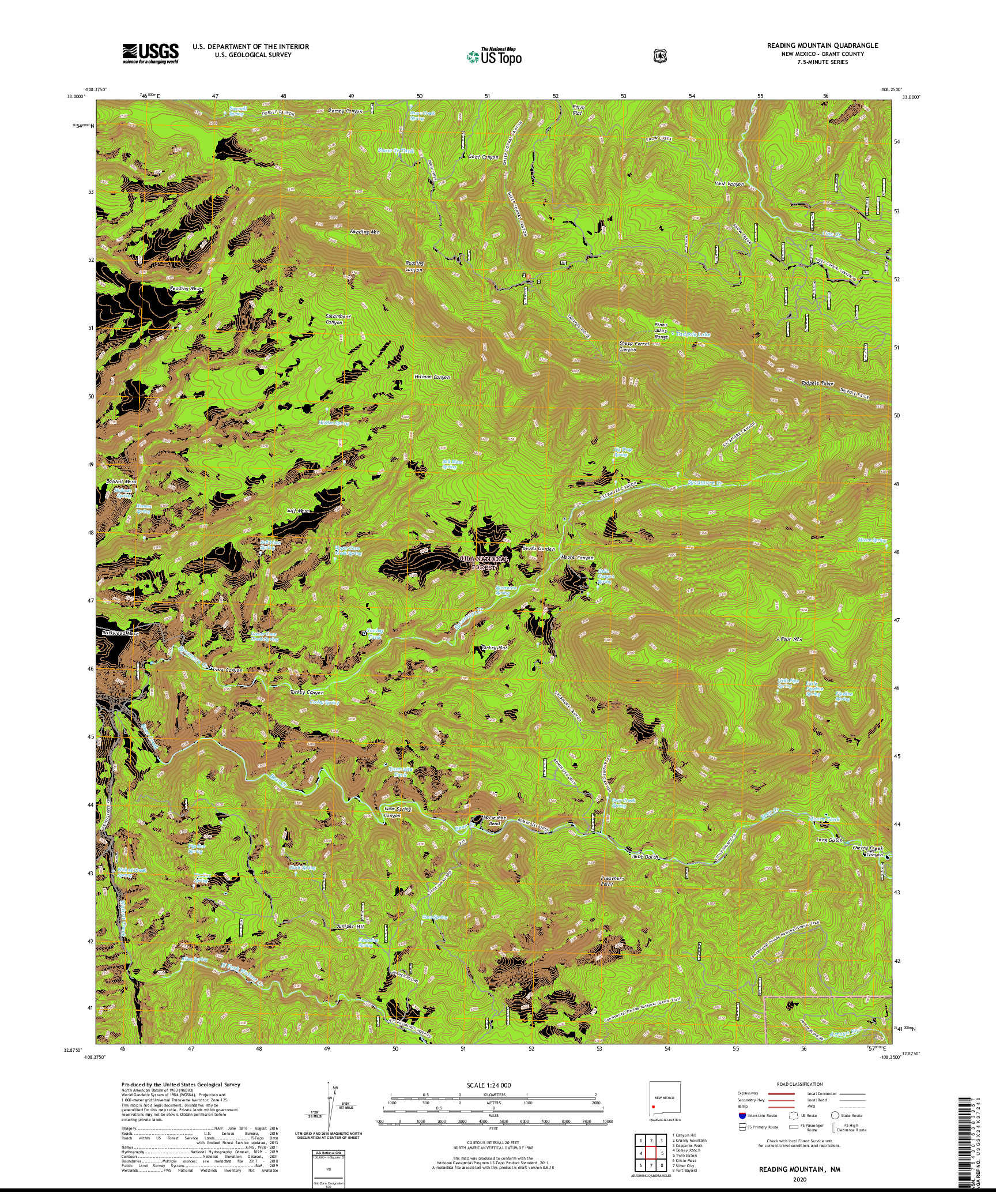 USGS US TOPO 7.5-MINUTE MAP FOR READING MOUNTAIN, NM 2020