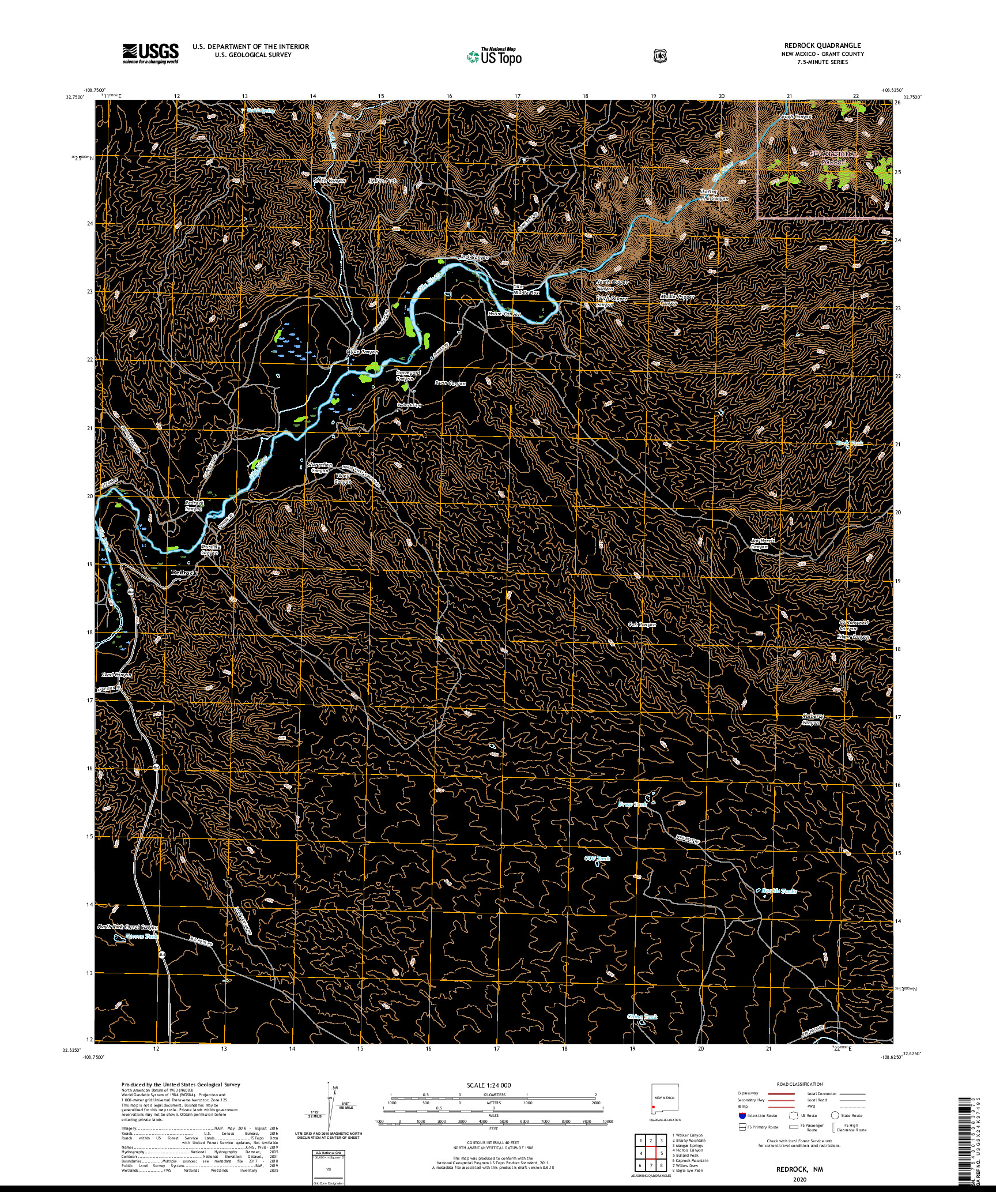 USGS US TOPO 7.5-MINUTE MAP FOR REDROCK, NM 2020