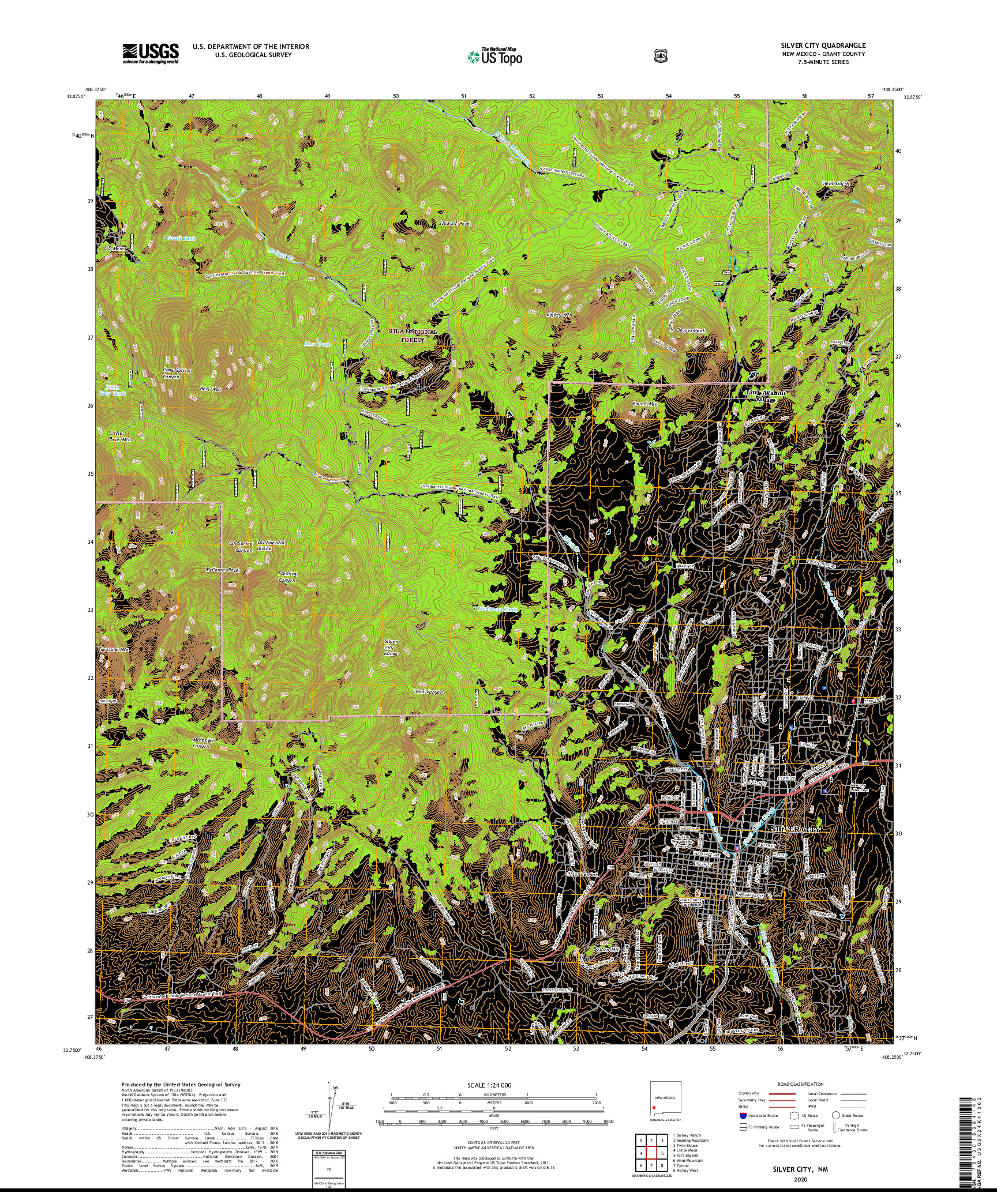 USGS US TOPO 7.5-MINUTE MAP FOR SILVER CITY, NM 2020