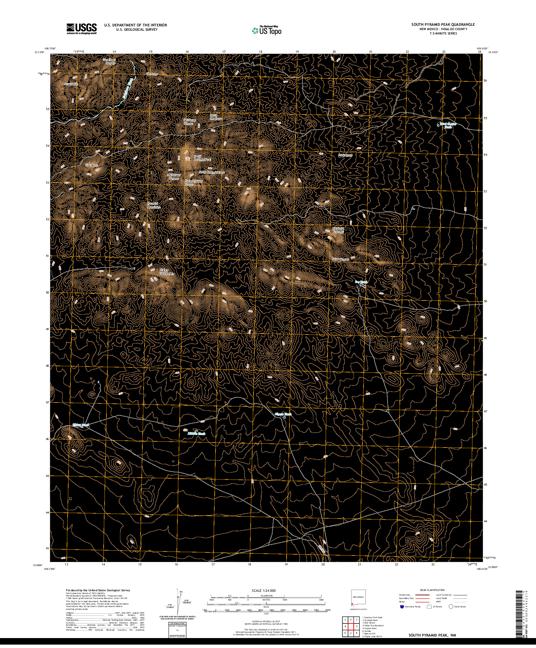 USGS US TOPO 7.5-MINUTE MAP FOR SOUTH PYRAMID PEAK, NM 2020