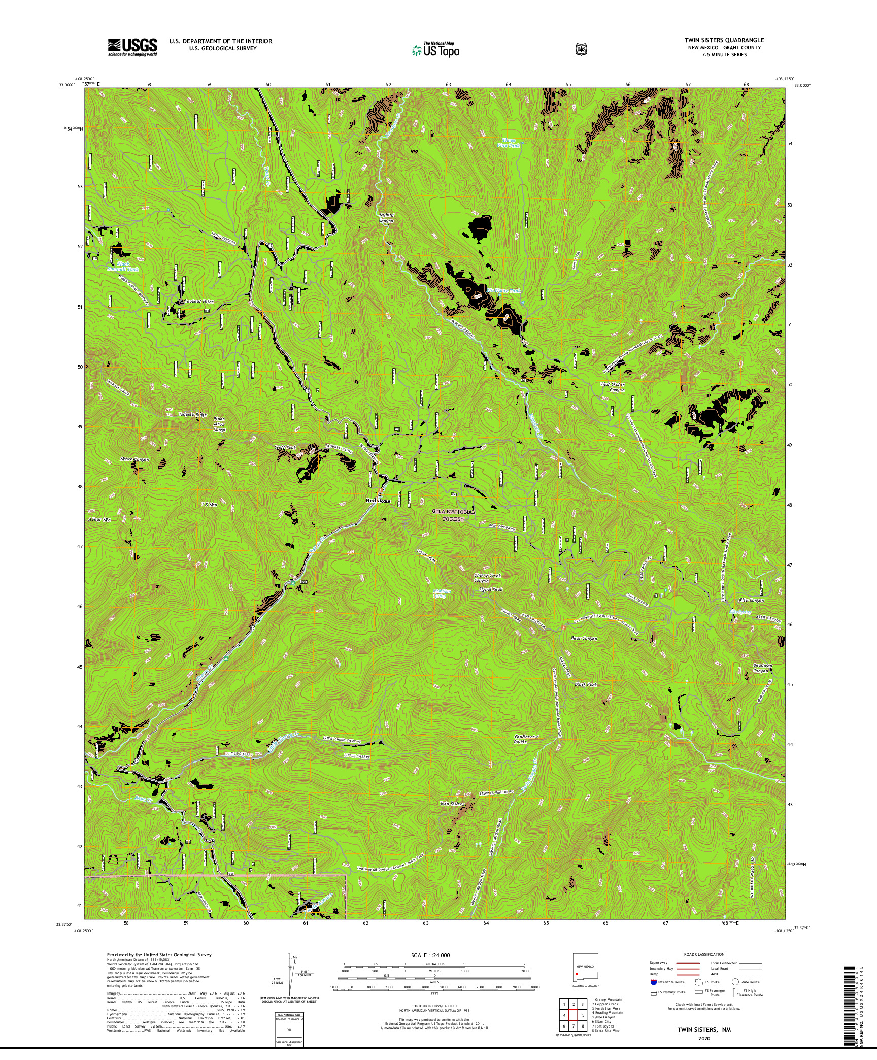 USGS US TOPO 7.5-MINUTE MAP FOR TWIN SISTERS, NM 2020