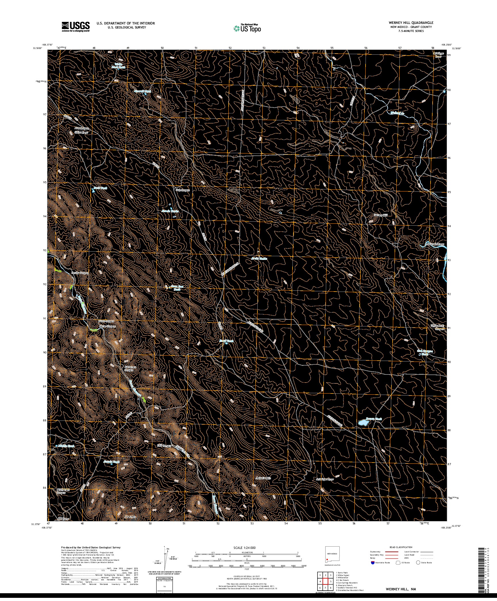 USGS US TOPO 7.5-MINUTE MAP FOR WERNEY HILL, NM 2020